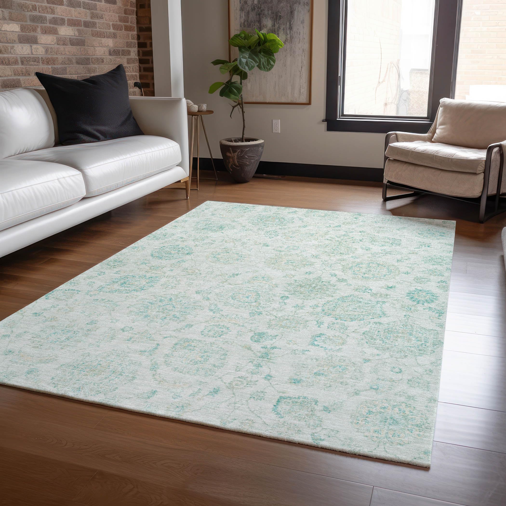 Machine Washable Indoor/Outdoor Chantille Turquoise 3 x 5 Rug
