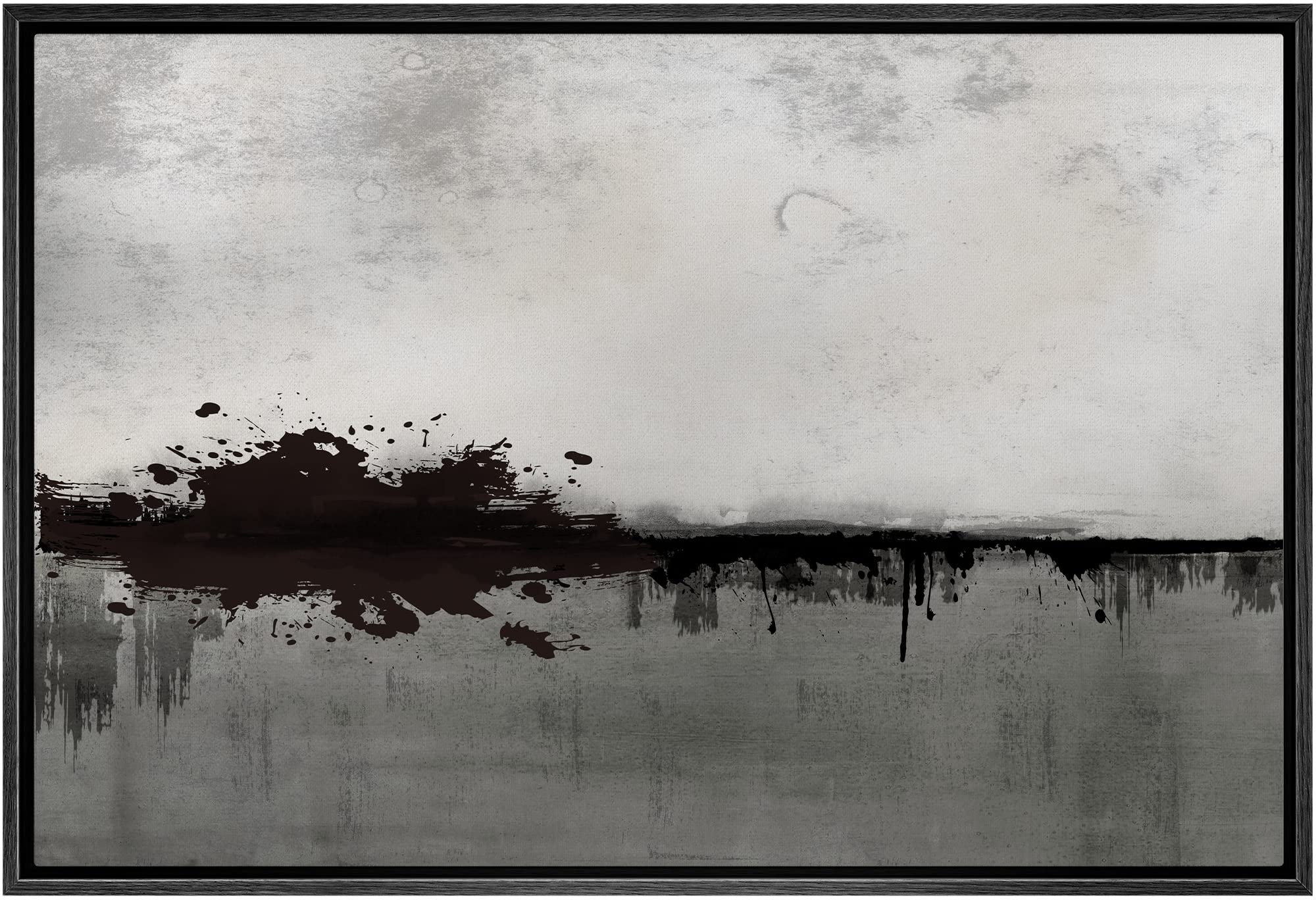 Signwin Framed Canvas Print Wall Art Black Gray Dark Paint Splatter Collage Abstract Shape Illustrations Modern Art Decorative C