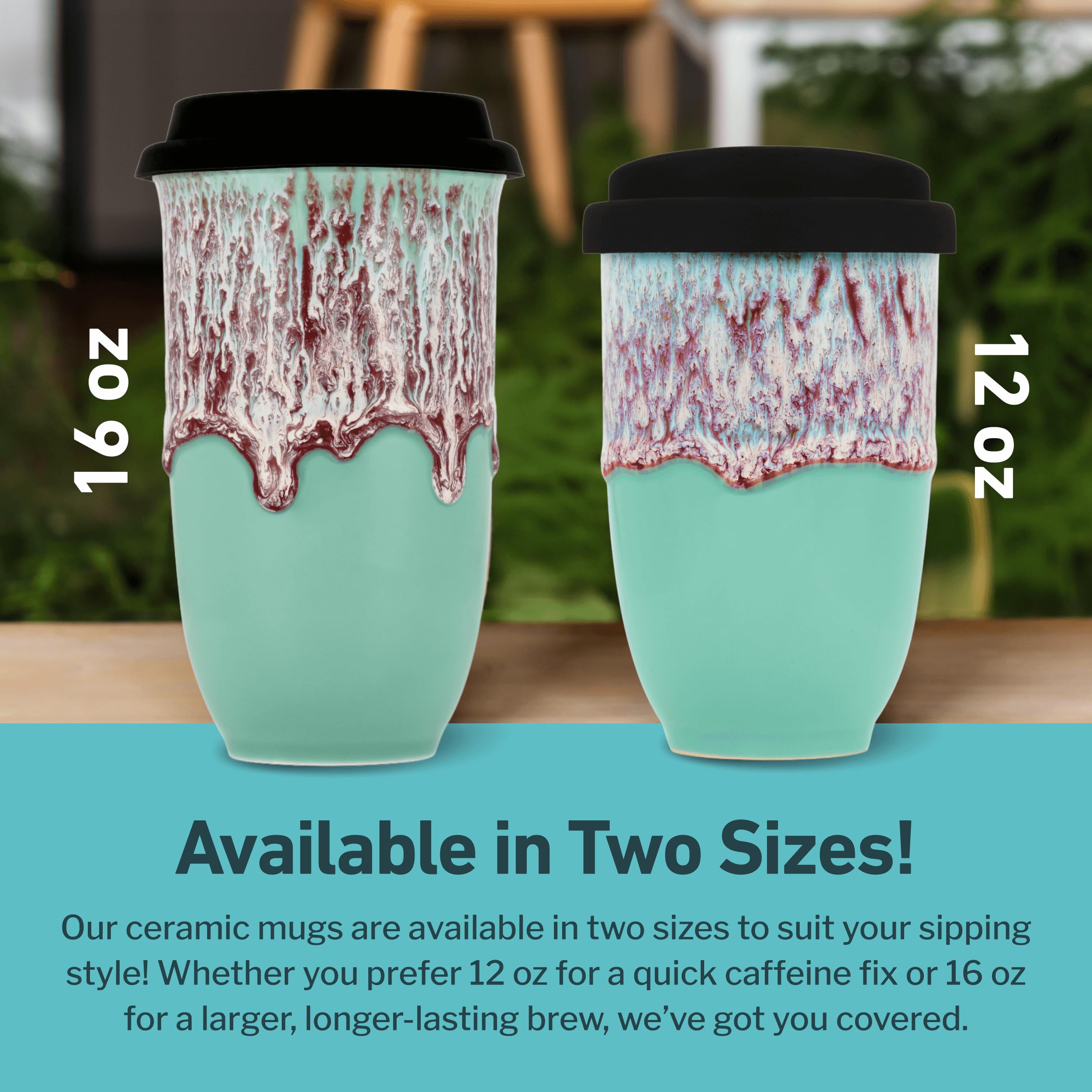 NOVA CERAMICS Travel Mug On the Go Coffee Tumbler Microwave & Dishwasher Safe Green Tumbler - Gifts For Women Men Him Her 16oz N