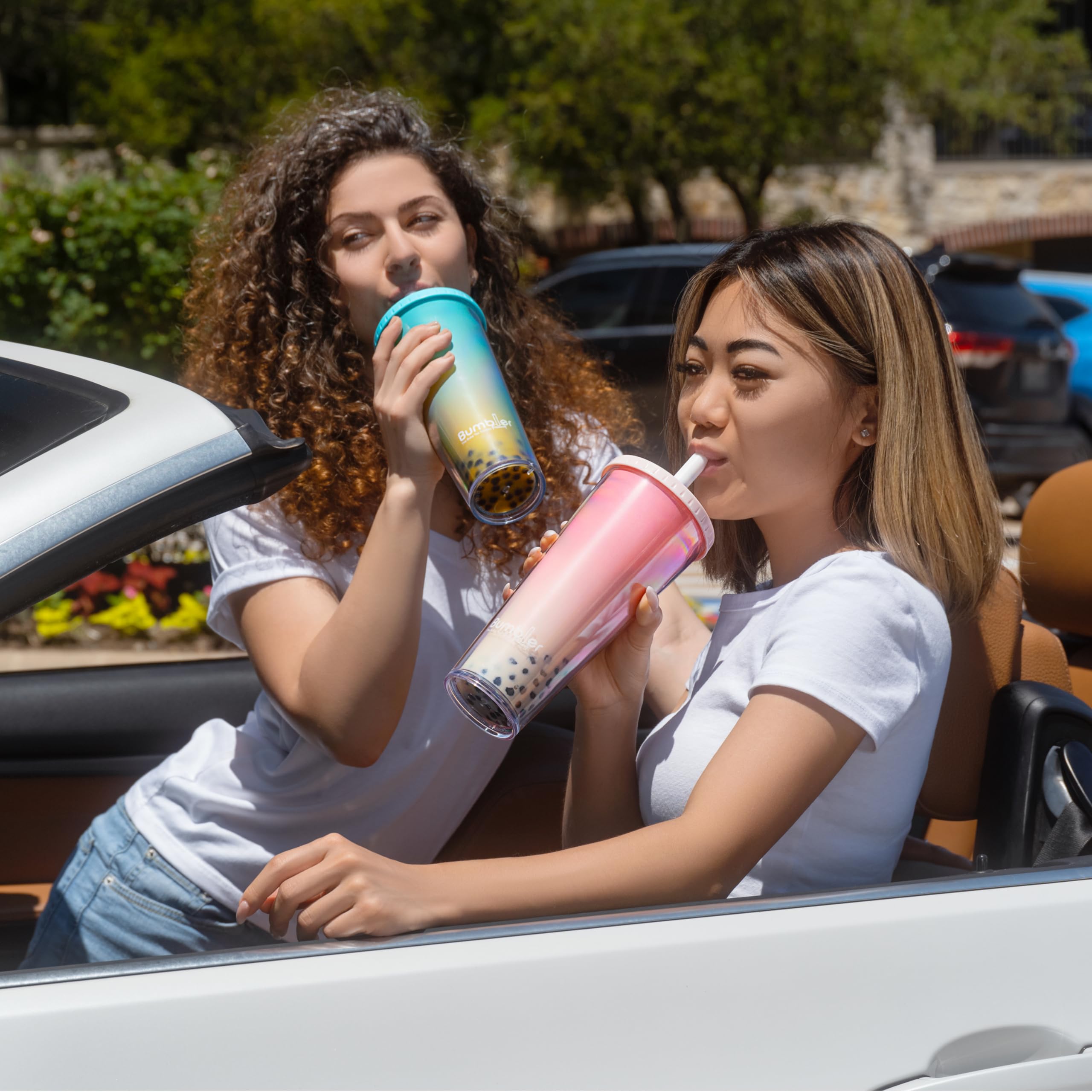 BUMBLER Original Boba Tea Tumbler - Teal - SMOOTHFlow Wide Smoothie Straw & Plug - Upgraded Durability - Keeps Drinks Cold/Hot - 2x Vacuum Insulated Pearl Milk Bubble Tea Cup - 24 Oz Tumbler