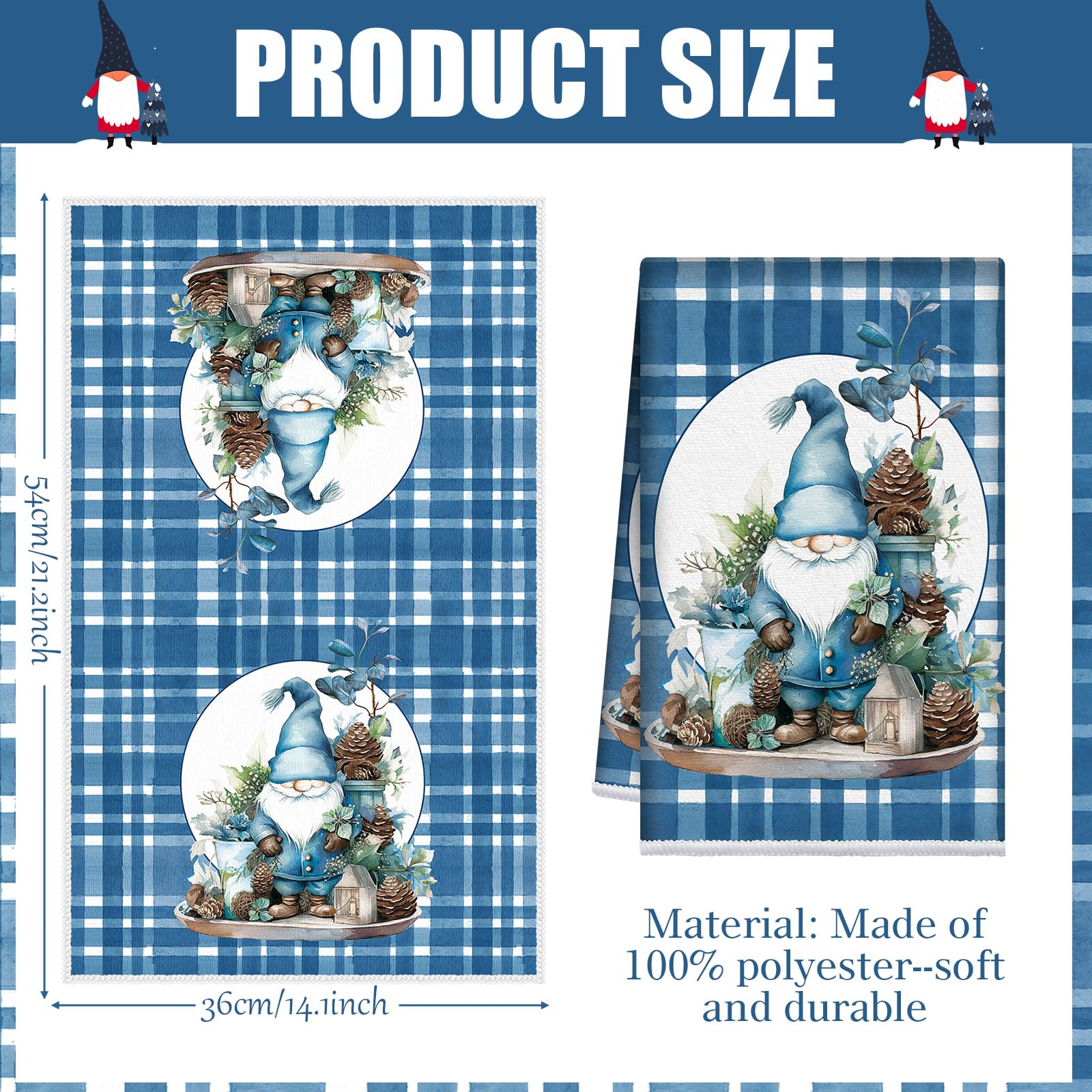 Hosuly 6 Pcs Winter Kitchen Towels Hello Winter Blue Plaid Hand Towels Snowflakes Gnome Let Snow Dish Clothes Warm Farmhouse Dec