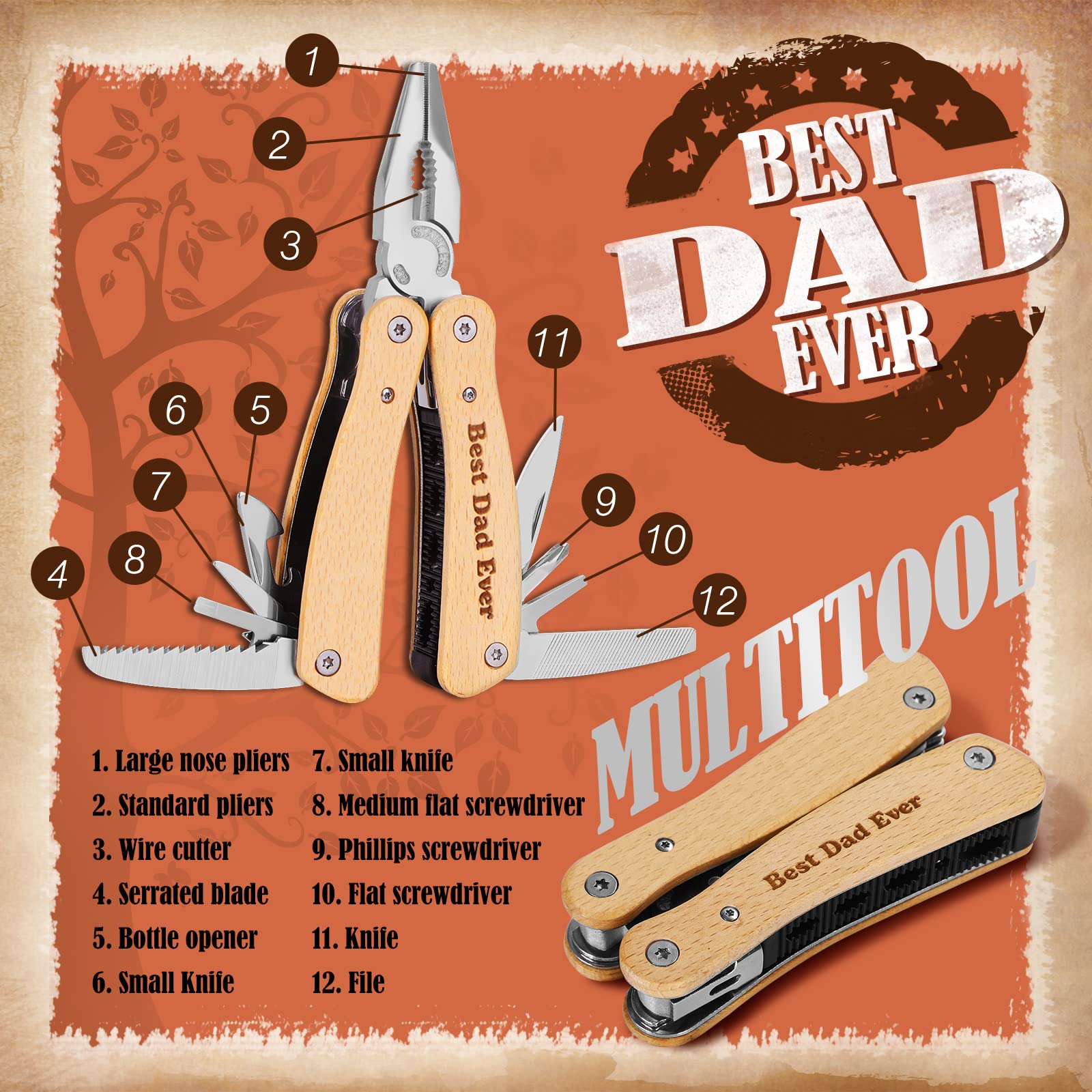 Unboxment Fathers Day Dad Gifts, Best Dad Ever Gifts Basket, Retro Vintage Birthday Gifts For Dad Men, Tumbler Mug, Multitool, K