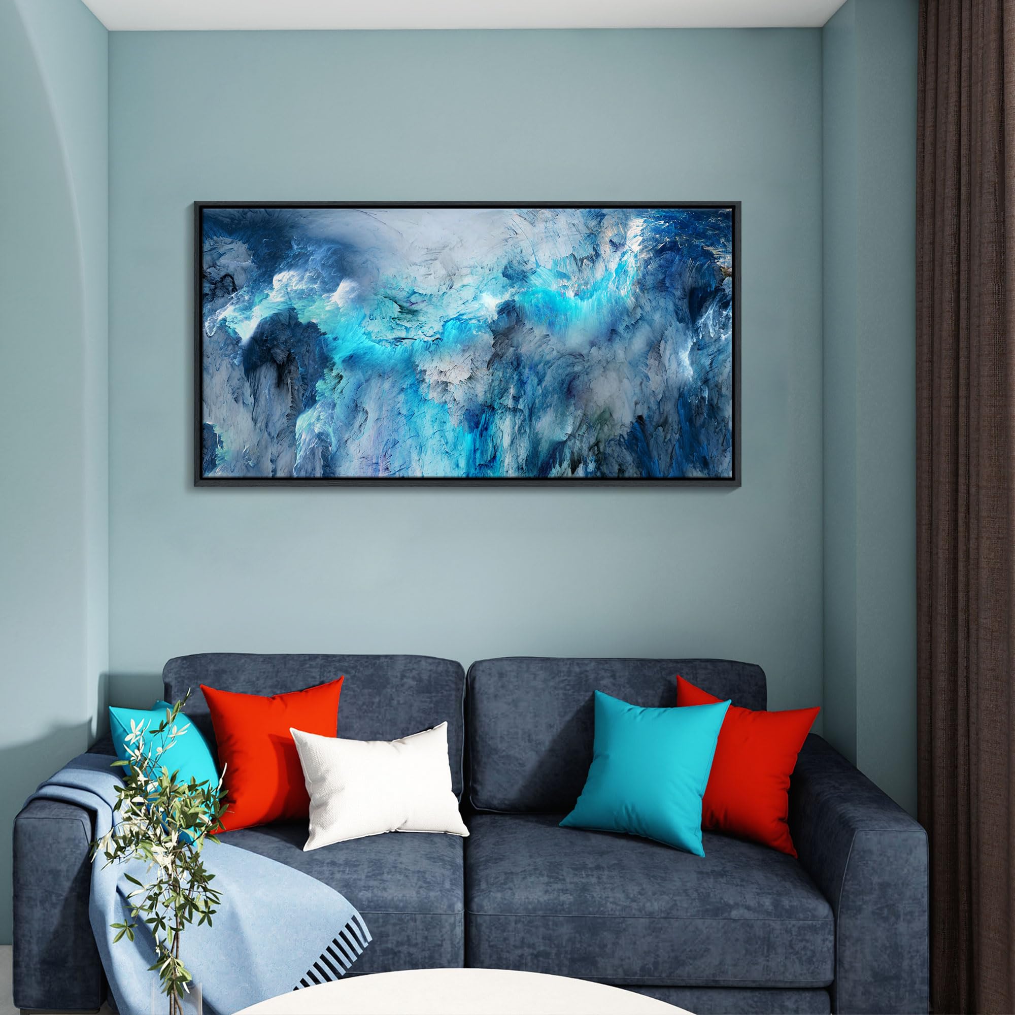 Mofutinpo Large Abstract Canvas Art | Framed Modern Contemporary Wall Decor For Living Room, Bedroom, And Office | Blue Abstract