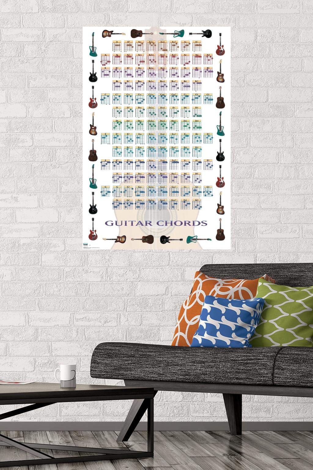 Trends International Guitar Chords Ii - Learn To Play Guitar Wall Poster, 22.375'' X 34'', Poster & Mount Bundle