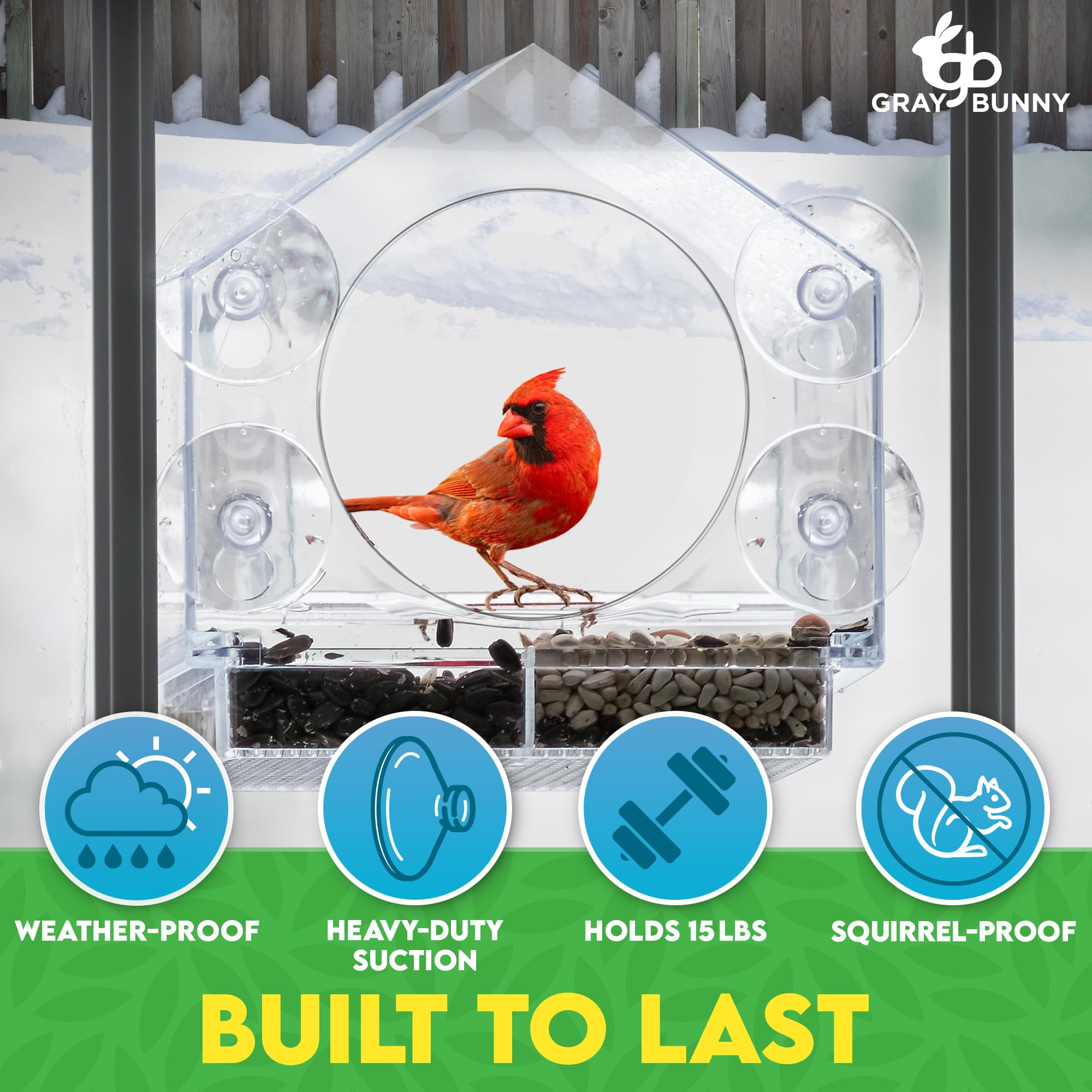 clear Bird Feeders for Window - Bird House Style Window Bird Feeder - Window Bird Feeders with Strong Suction cups - Drain Holes