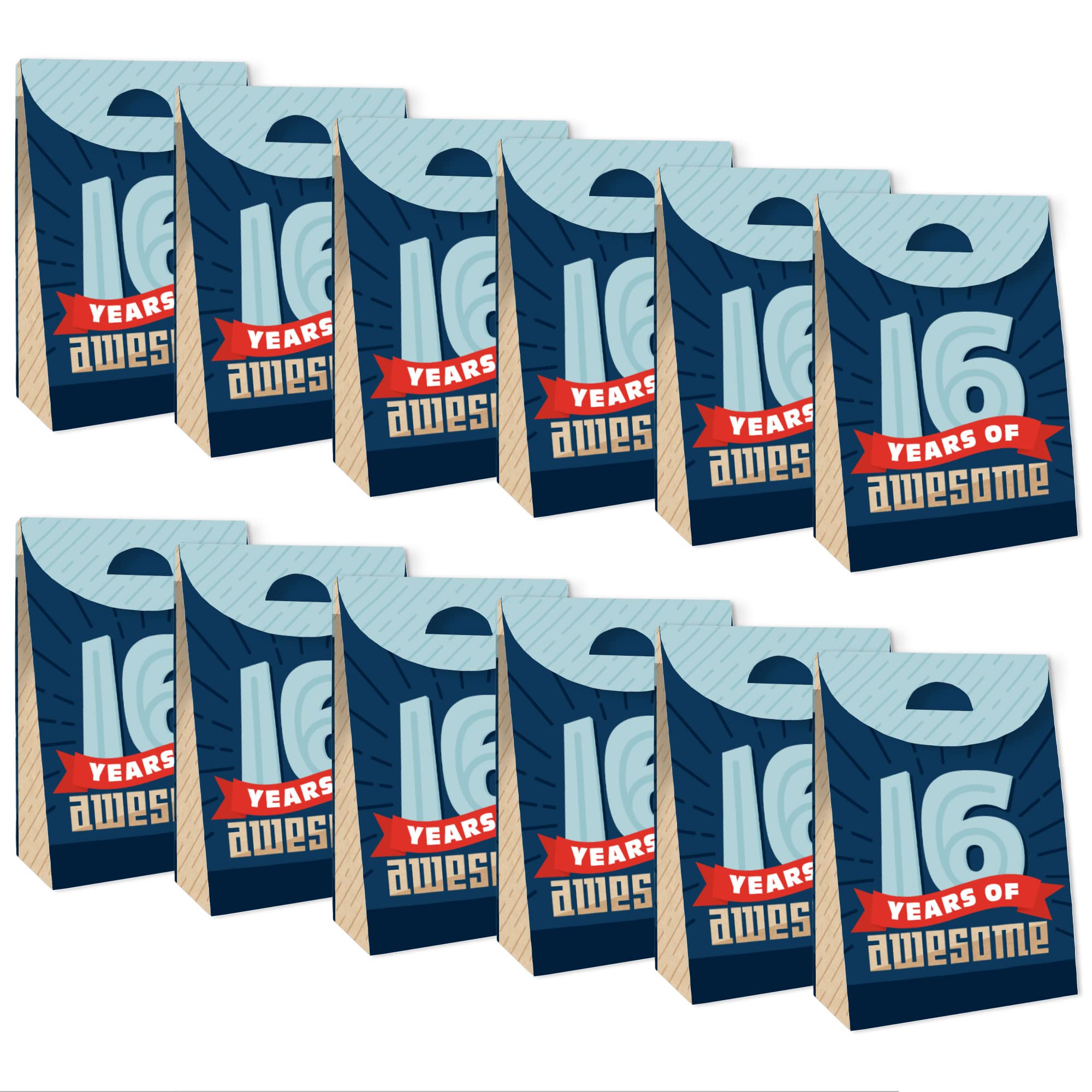 Big Dot Of Happiness Boy 16Th Birthday - Sweet Sixteen Birthday Gift Favor Bag - Party Goodie Boxes - Set Of 12
