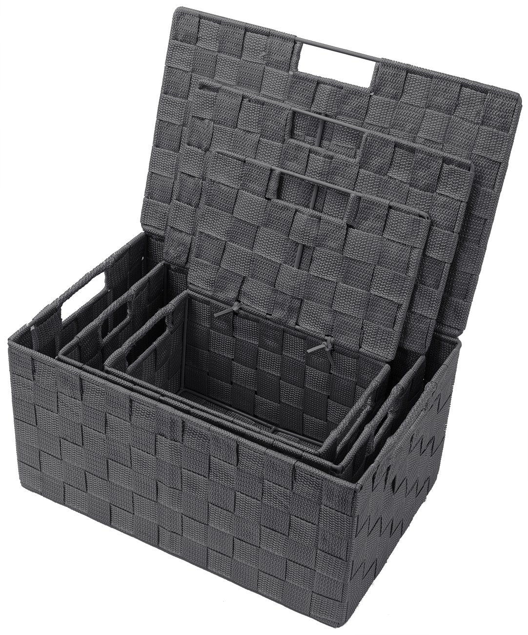 Sorbus Set Of 3 Storage Baskets For Organizing With Lid, Mesh Hand-Woven Basket, Linen Closet Organizers And Storage, Organizer