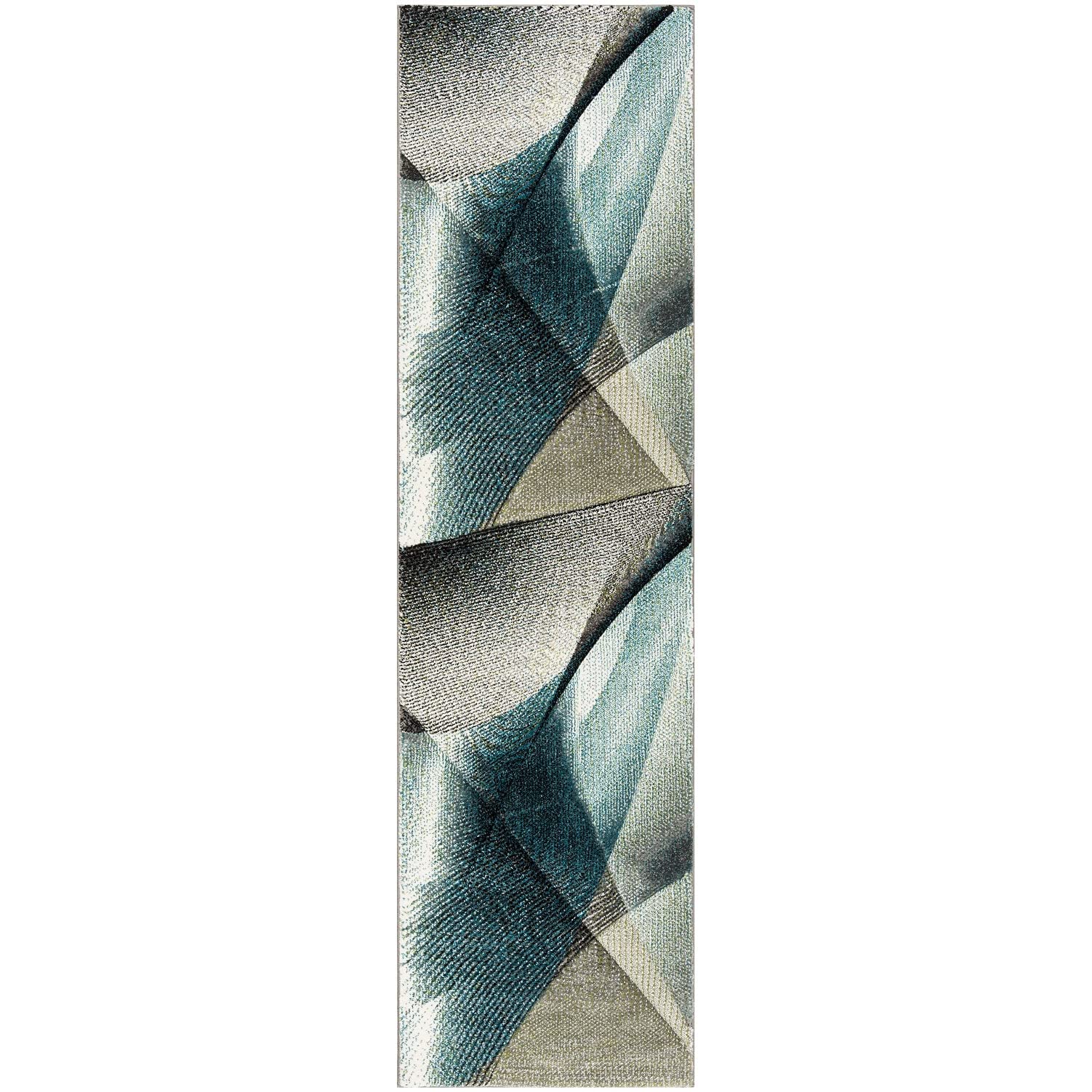 SAFAVIEH Hollywood Collection Runner Rug - 23 x 10, Grey & Teal, Mid-Century Modern Design, Non-Shedding & Easy Care, Ideal fo
