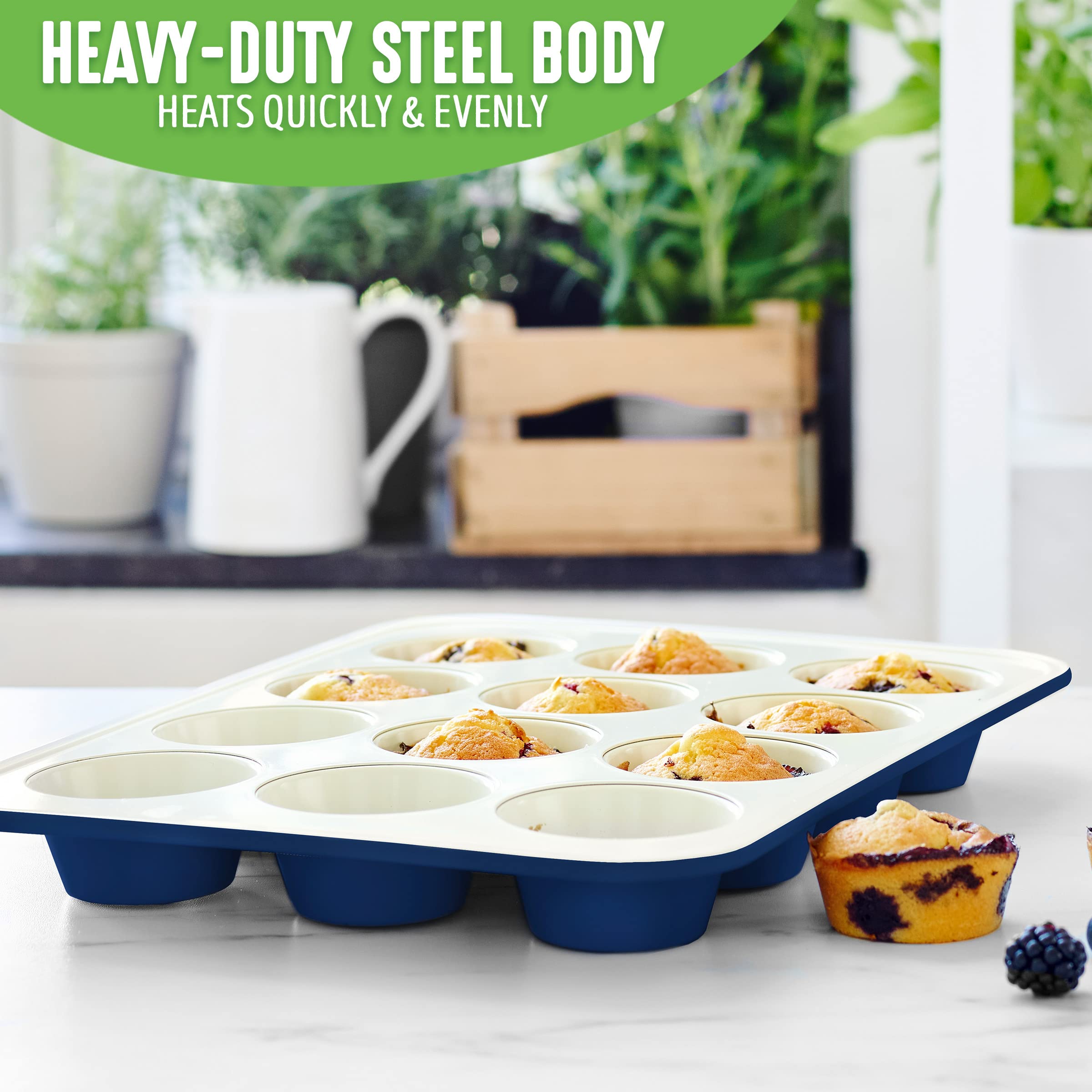 Greenlife Bakeware Healthy Ceramic Nonstick, 12 Cup Muffin And Cupcake Baking Pan, Pfas-Free, Pink