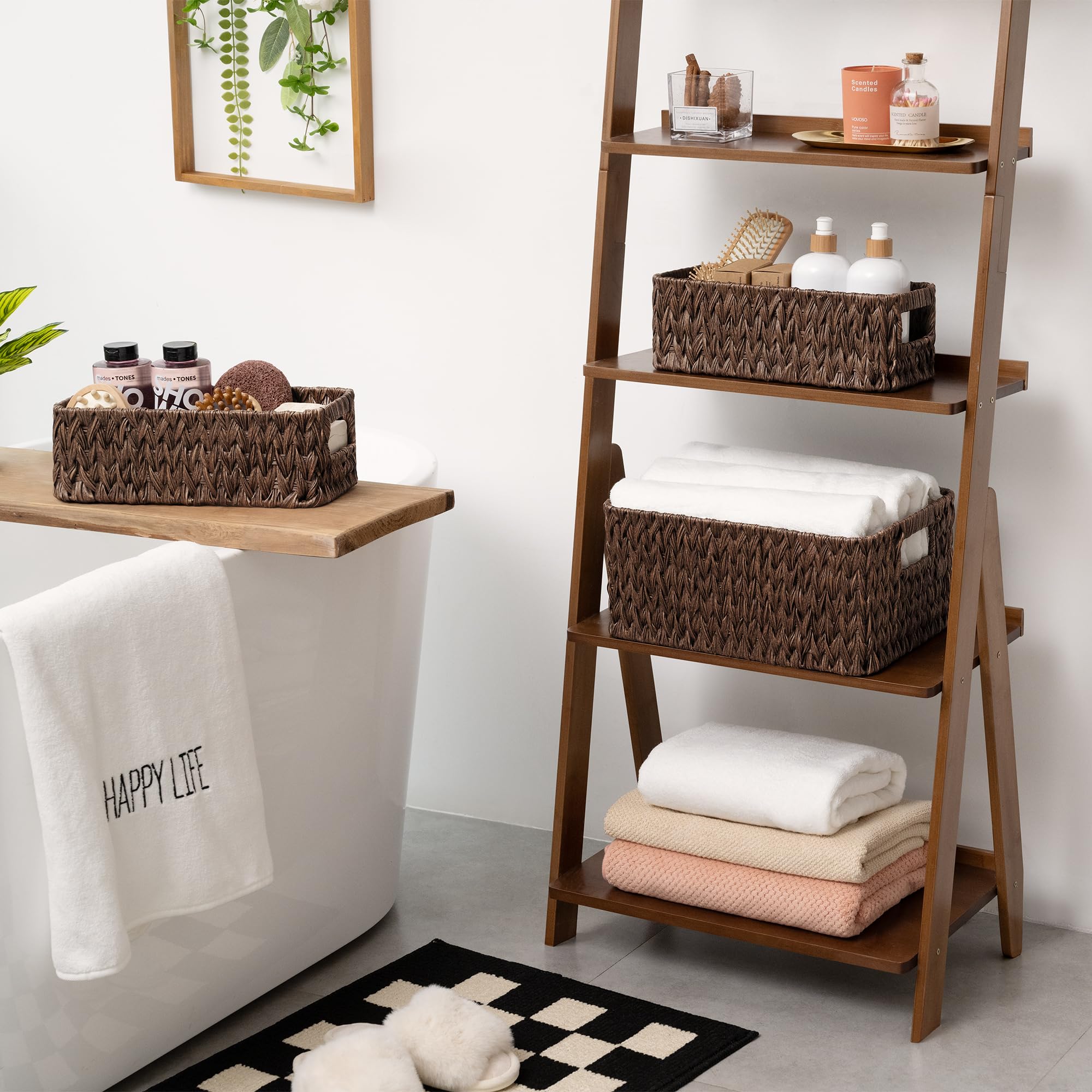 GRANNY SAYS Storage Baskets for Shelves Waterproof Basket Set for Organizing  Toilet Wicker Basket Tank Topper  Wicker Baskets with Handles  Brown  3-Pack