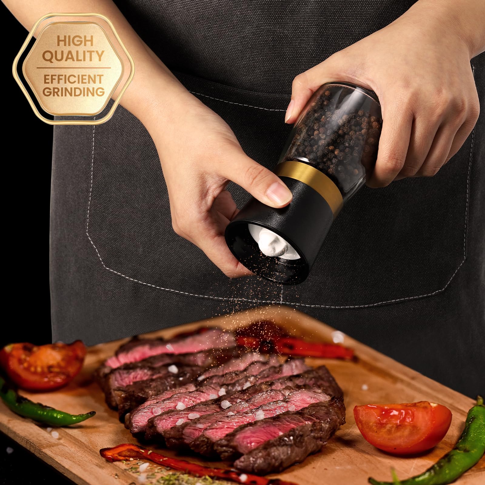 Vevok Chef Gold Salt And Pepper Grinder Set Stainless Steel Salt And Pepper Mill Set Ceramic Adjustable Coarseness Spice Grinder