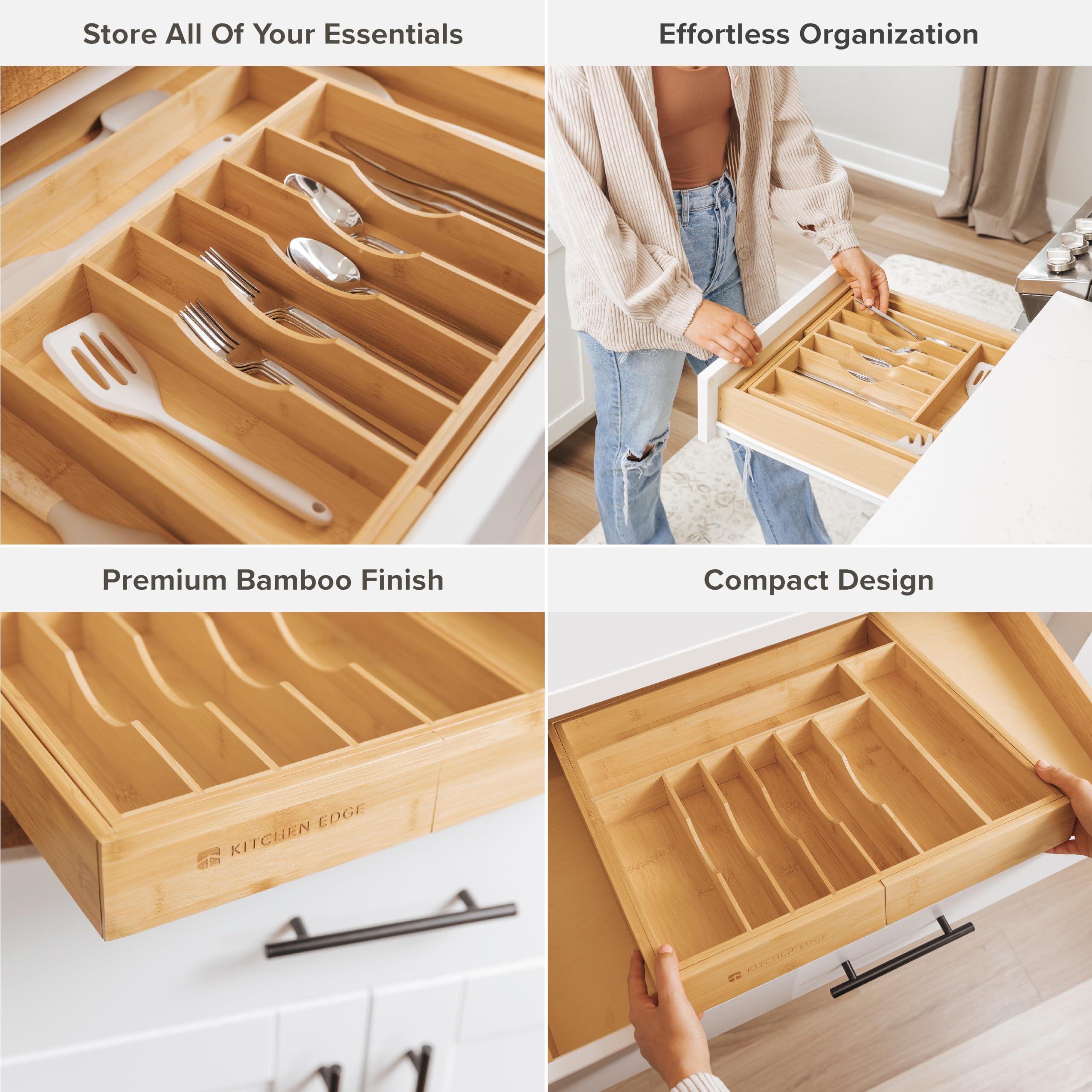 Kitchenedge Premium Silverware, Flatware And Utensil Organizer For Kitchen Drawers, Expandable To 33 Inches Wide, 11 Compartment