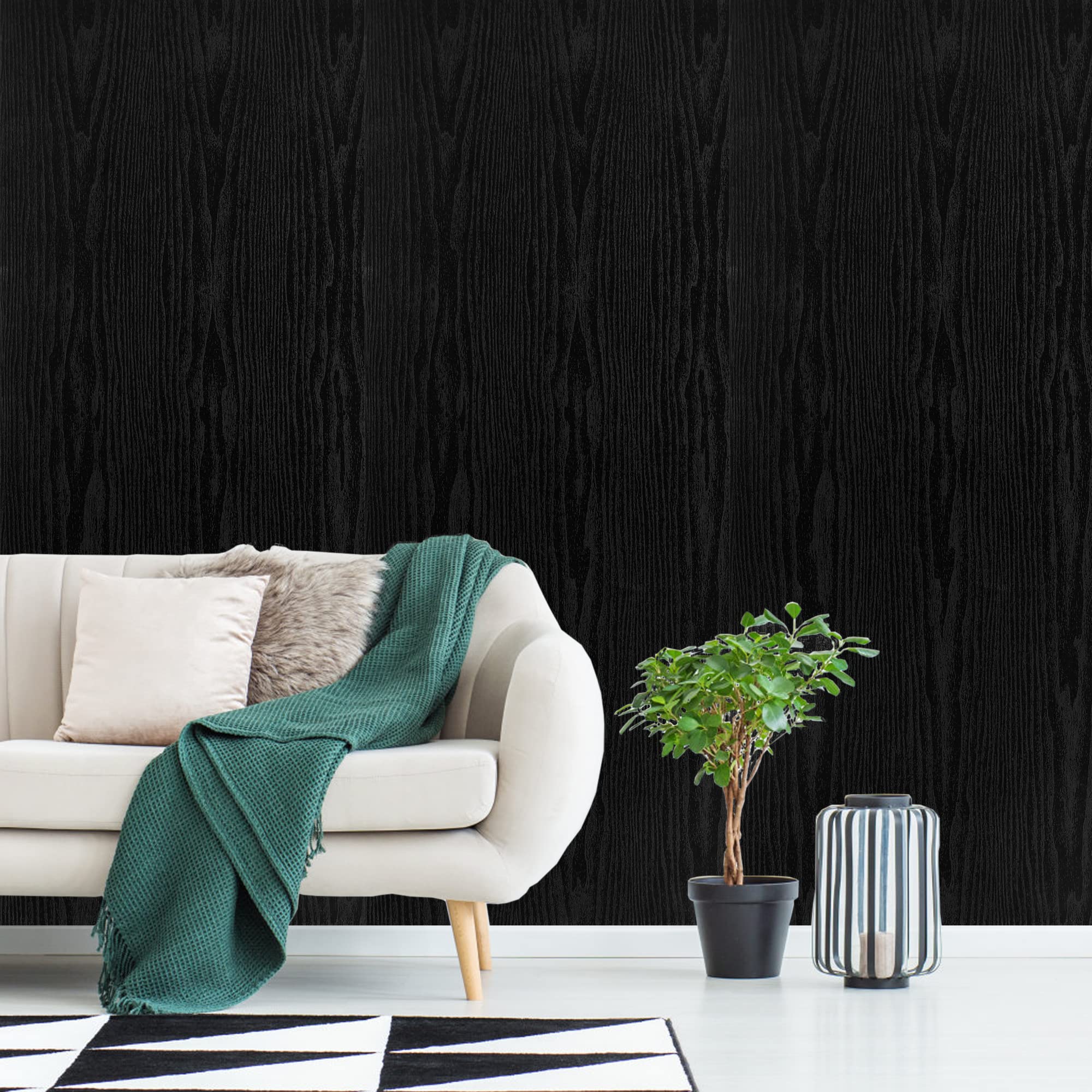 practicalWs Black Wallpaper Peel and Stick Wood Wallpaper 17.7'' x 393.7'' Self Adhesive Cabinets Contact Paper Wood Vinyl Wrap for Kitchen Countertop Drawer
