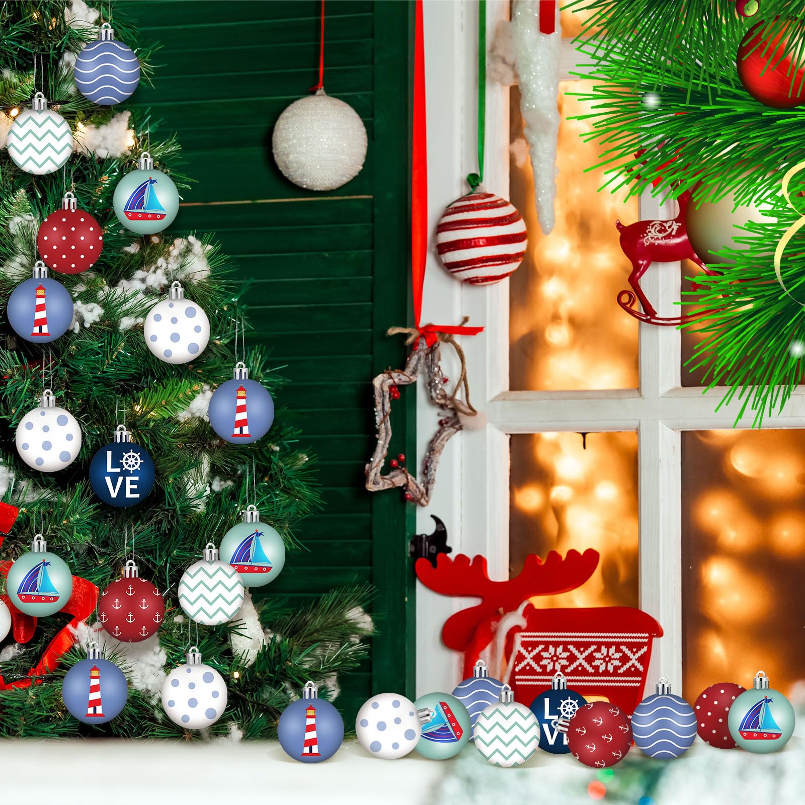 HyDren 40 Pcs Christmas Nautical Ornaments Nautical Ornaments for Christmas Tree Xmas Mini Tree Decorations 1.2 Inch Small Hangi