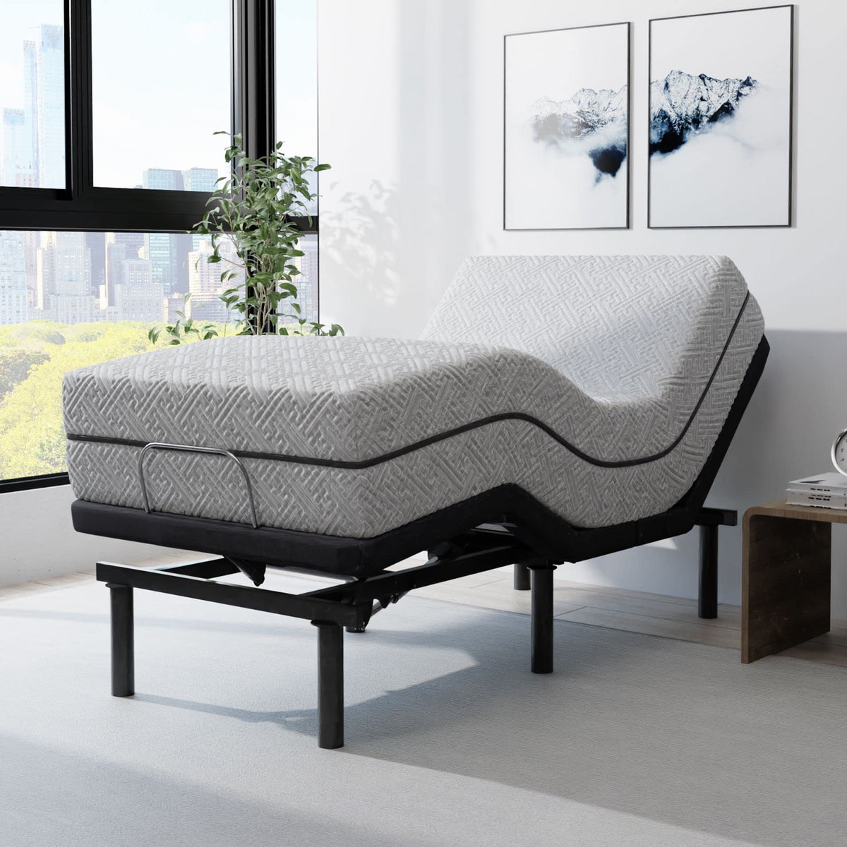 Blissful Nights E4 Twin Xl Adjustable Bed Base Frame With 14'' Soft Gel Infused Memory Foam Mattress
