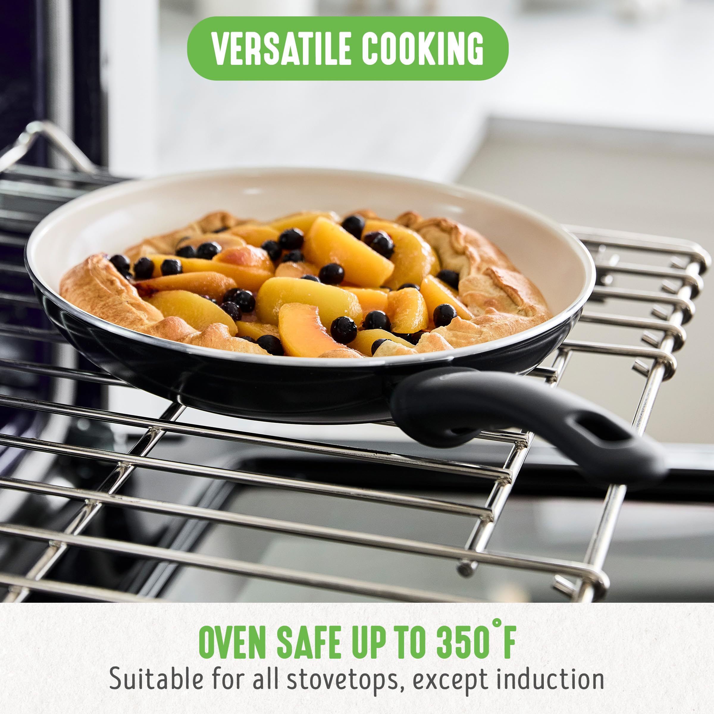 GreenLife Soft Grip 16 Piece Cookware Set, Non-Toxic PFAS-Free Ceramic Nonstick, Frying, Sauce, Saute, Utensils, Glass Lids, Sta
