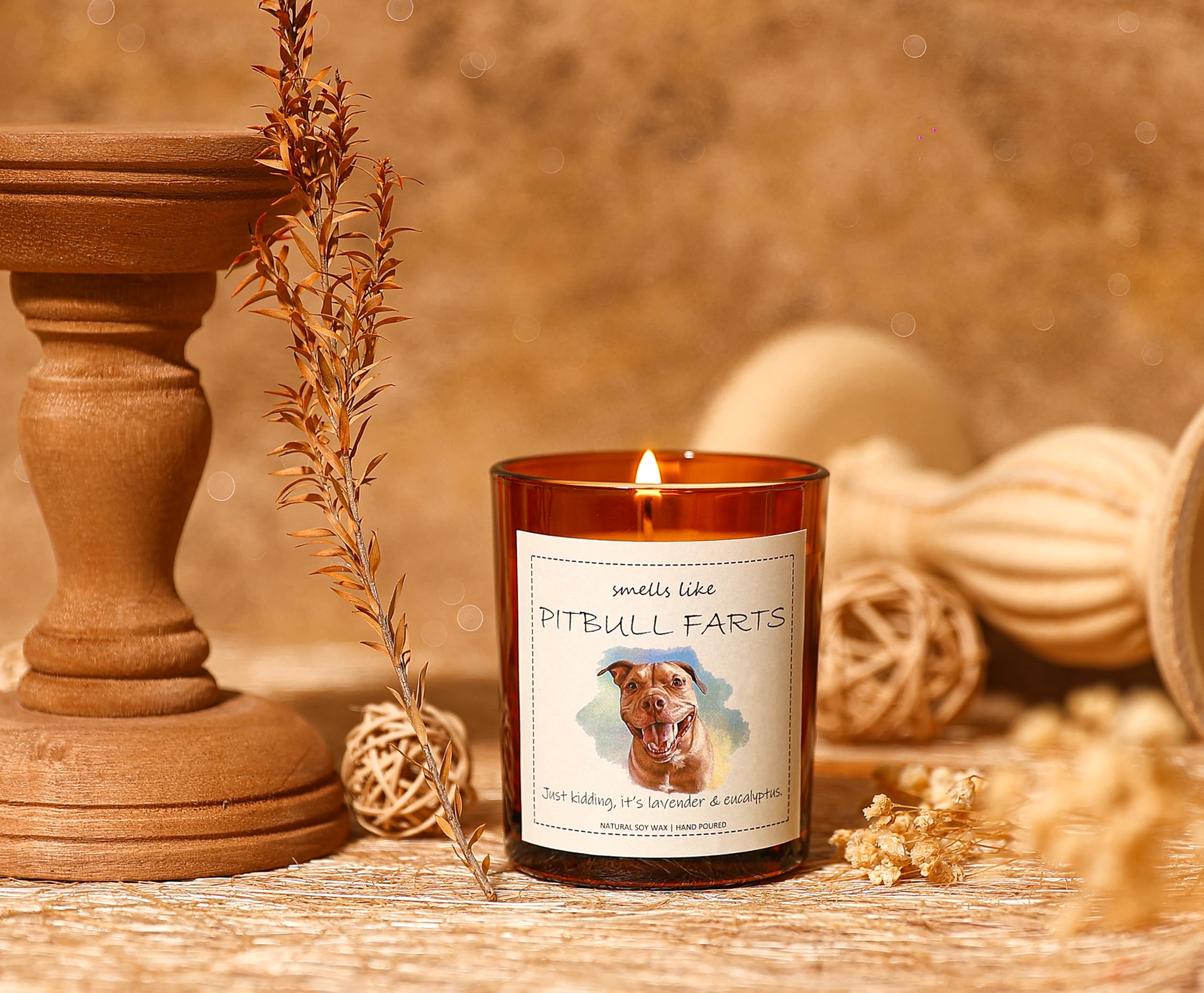 Pitbull Gifts & Decor, Pitbull Gifts for Women, Dog Farts Candle - Lavender & Eucalyptus, Crafted by Natural Soy Wax & Natural E
