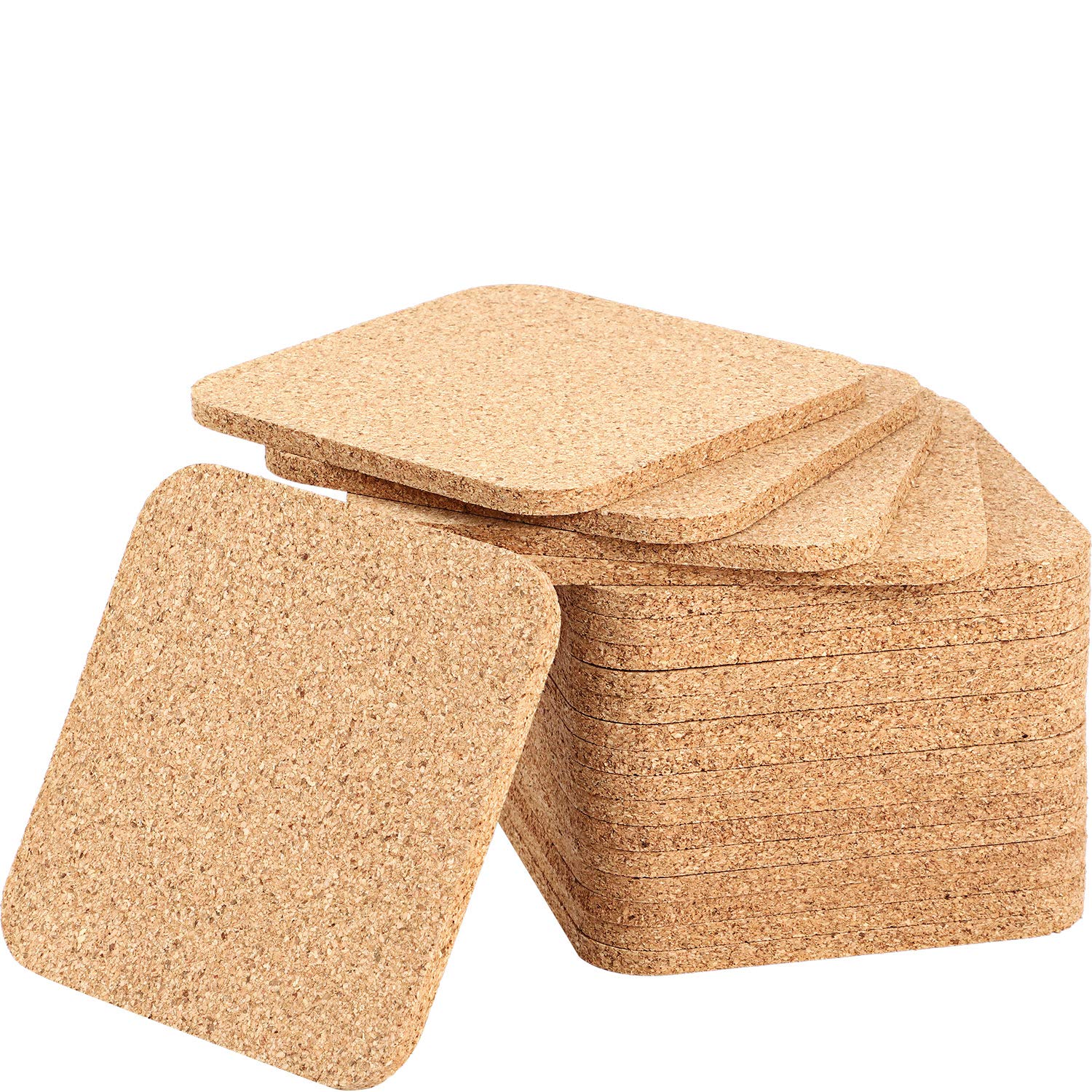 20 Pieces 5 mm Thick Wooden Cork Coasters Absorbent Square Cork Drink Coasters Mats 4 x 4 Inch