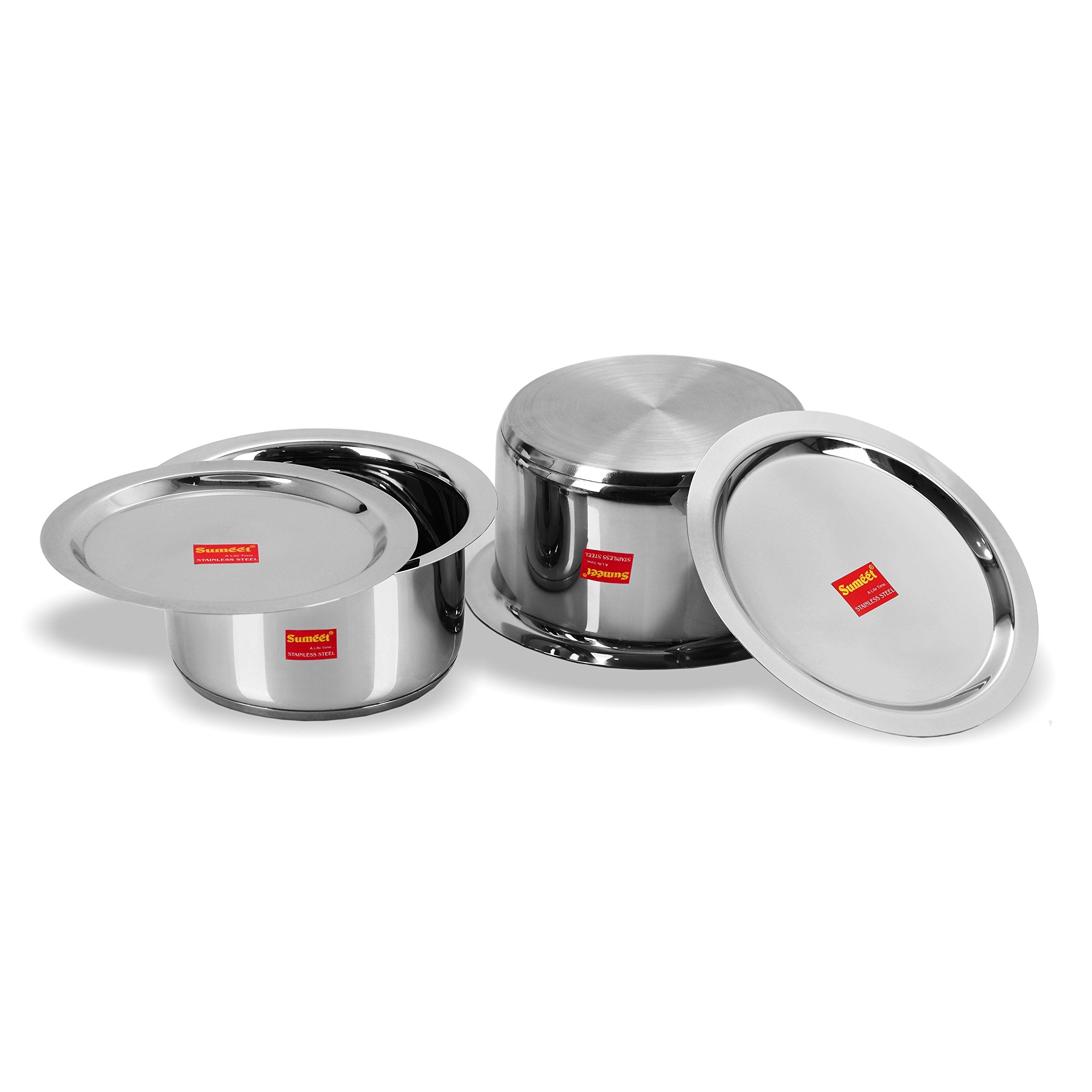 Sumeet 2 Pcs Stainless Steel Induction Bottom (Encapsulated Bottom) Induction & Gas Stove Friendly Container Set/Tope/Cookware S