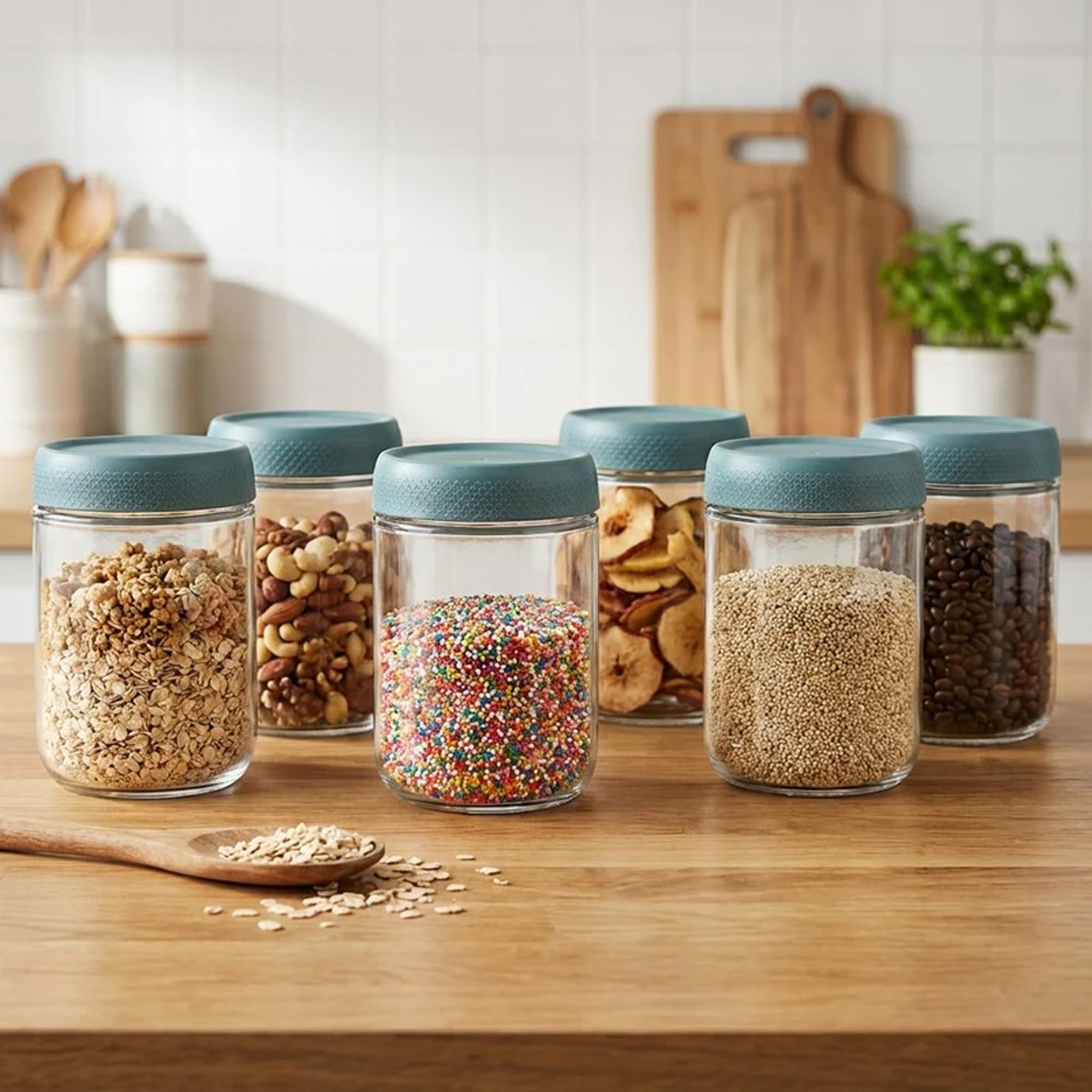 Rioware Storage Glass Jar, Set Of 6, 500 Ml Each, Transparent, Bpa Free, Storage Jar, Kitchen Organizer Modular, Multipurpose Co
