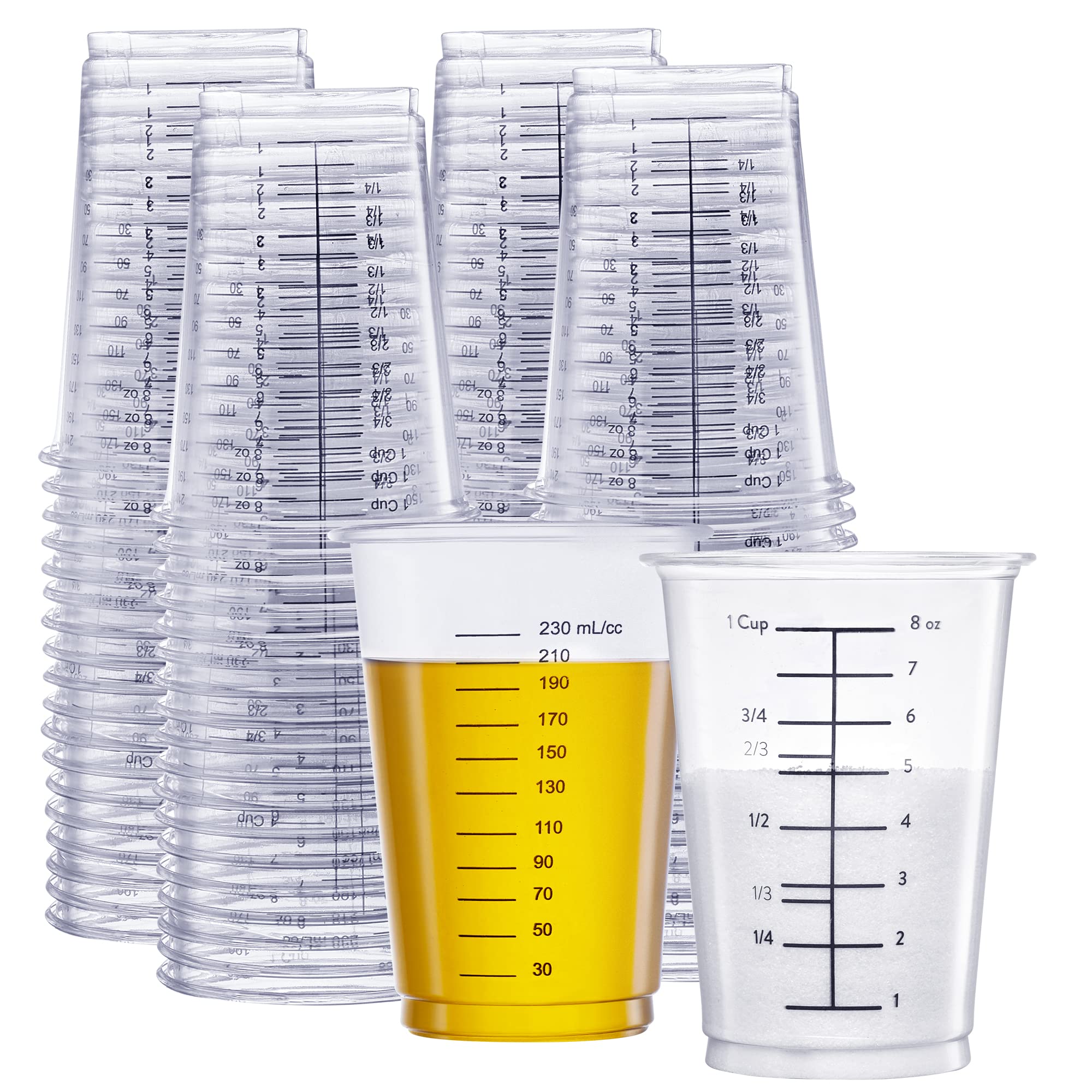 GUSTO 10 oz Clear Plastic Measuring Cups [50 Count] Disposable Multipurpose Cups for Baking, Cooking, Resin & Mixing (Formerly C
