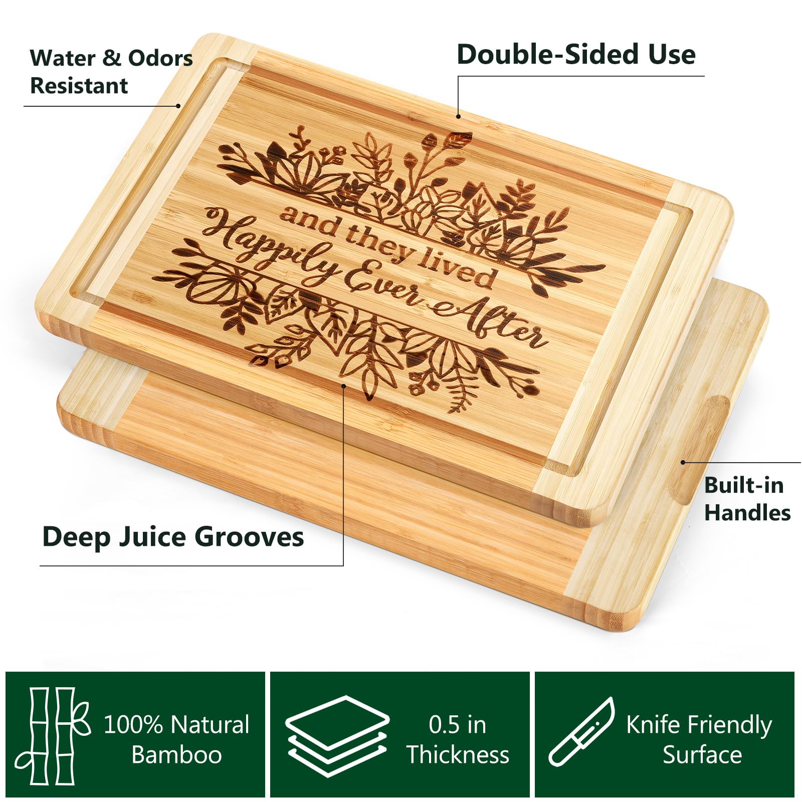 Wedding Gift for Couple 2025, Engraved Cutting Board Bridal Shower Gifts for Bride and Groom Engagement, They Lived Happily Ever