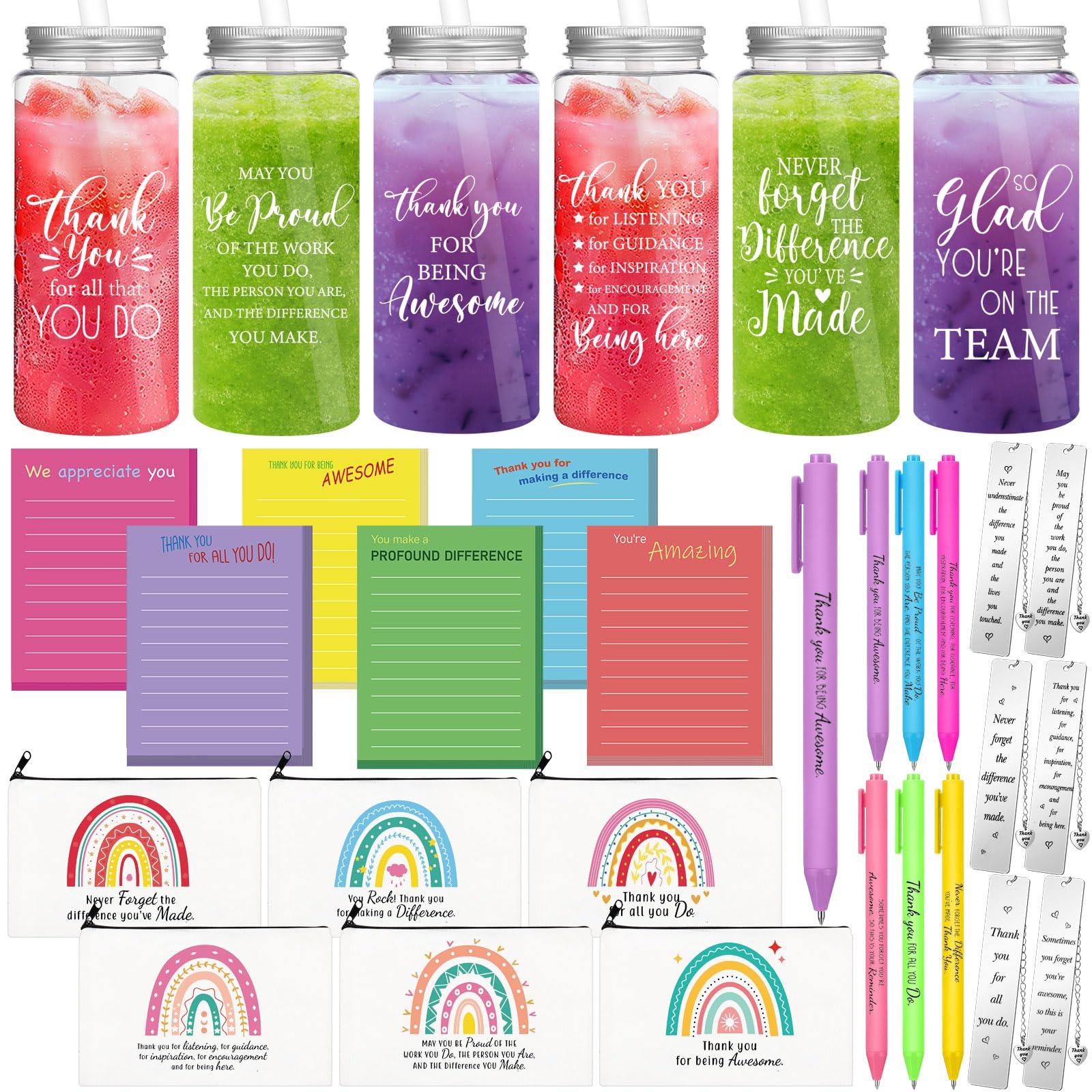 SiliFine 36 Pcs Employees Appreciation Gift Set Thank You Gifts for Women 6 Set Inspirational Tumbler with Lids and Straws Makeu