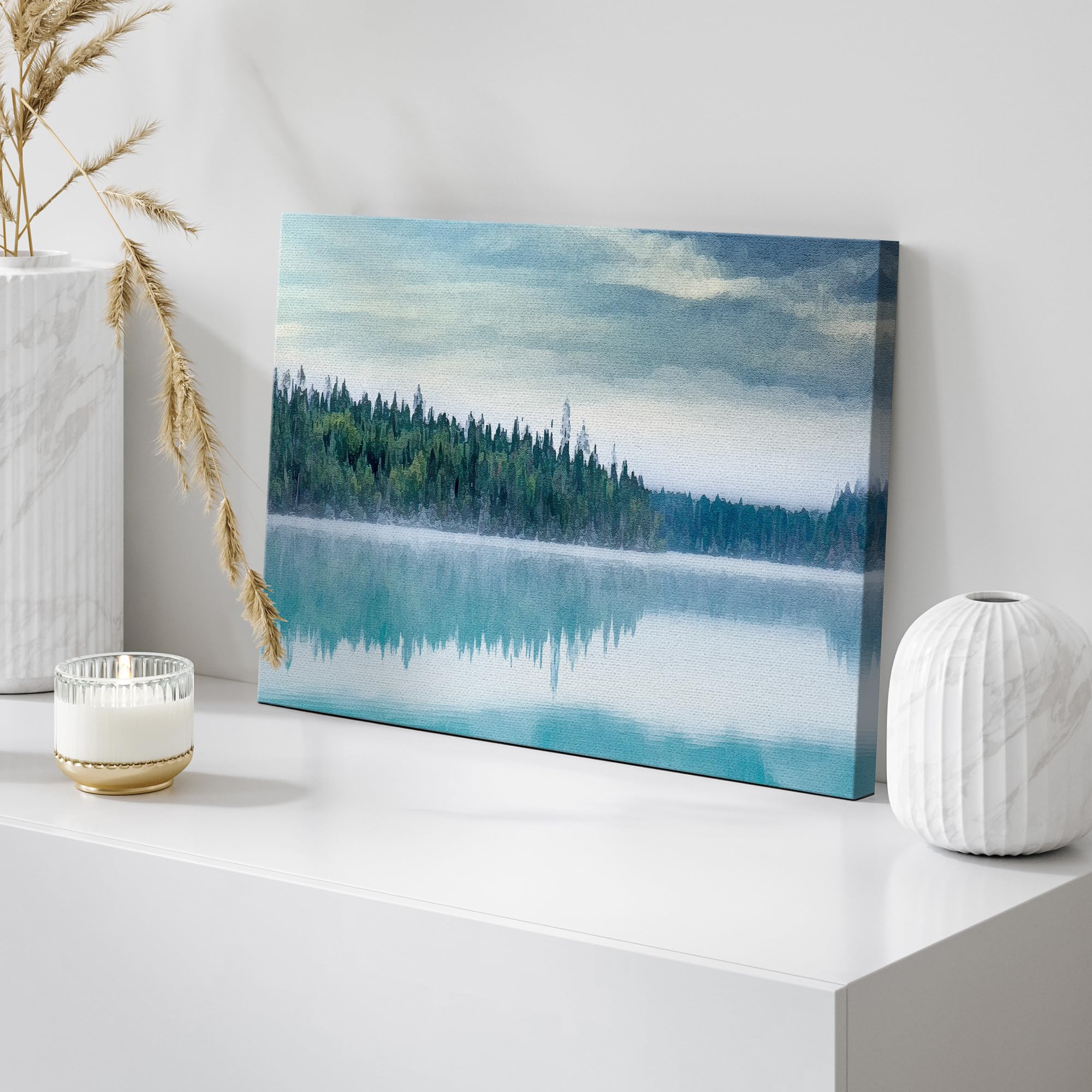Wall26 Canvas Print Wall Art Watercolor Forest & Lake Reflection Landscape Nature Wilderness Illustrations Modern Art Rustic Sce
