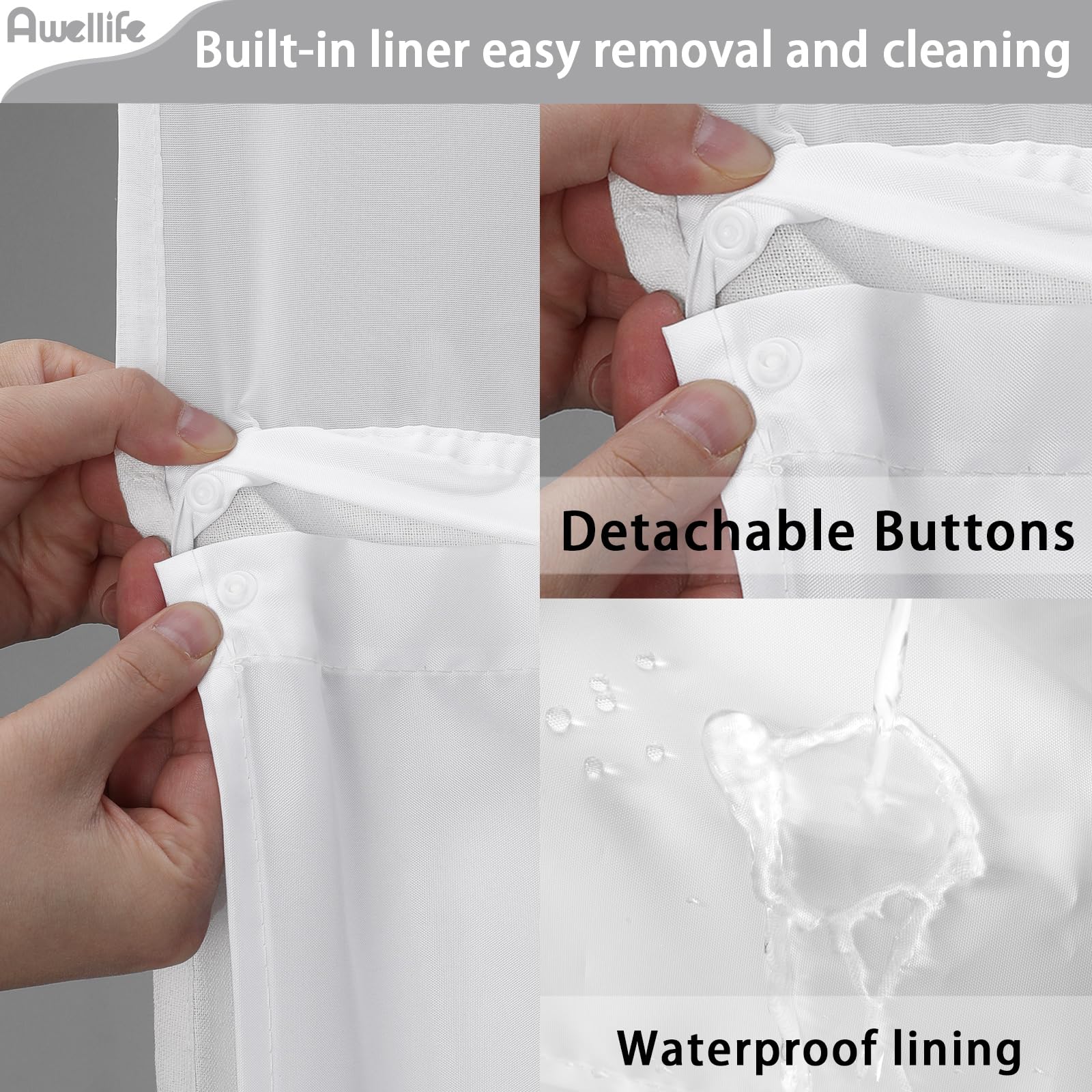 Awellife No Hook Shower Curtain With Snap In Liner Set Cotton And Linen Blend Shower Curtain For Bathroom Boho Gray Striped 81''