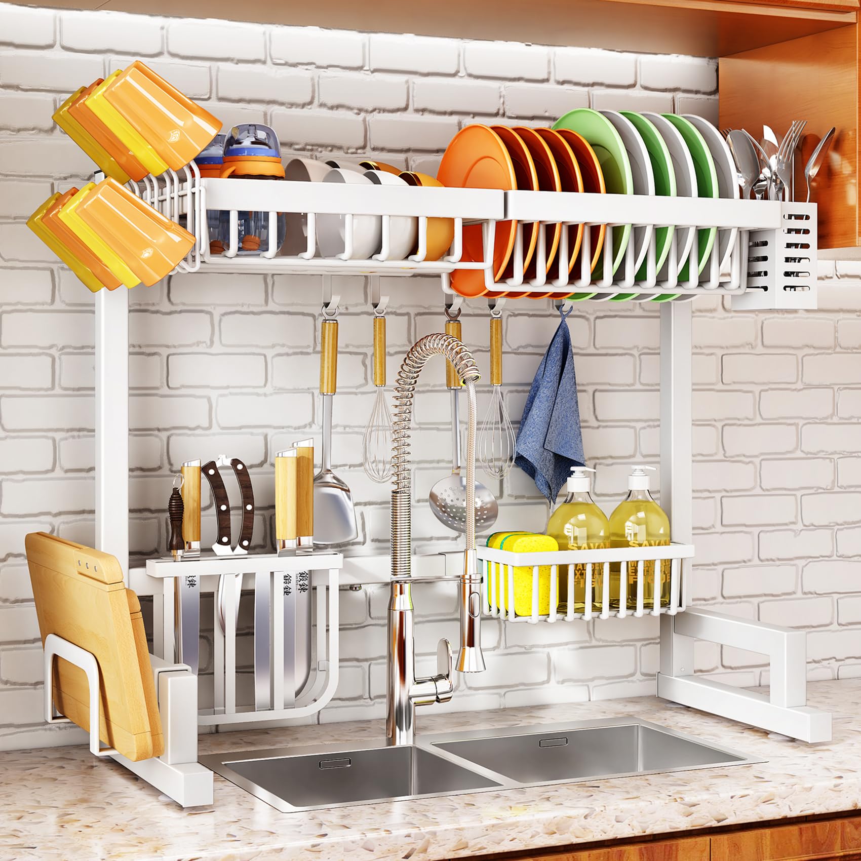 Over The Sink Dish Drying Rack, Adjustable (26.8'' To 34.6'') Large Dish Drainer Drying Rack For Kitchen Counter With Multiple B