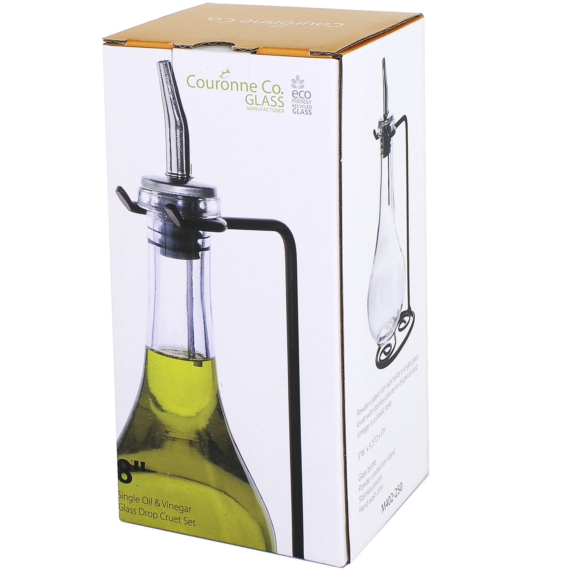 Couronne Company Drop Single Oil & Vinegar Glass Cruet Set w/Stand  8 oz  Clear  1 Piece