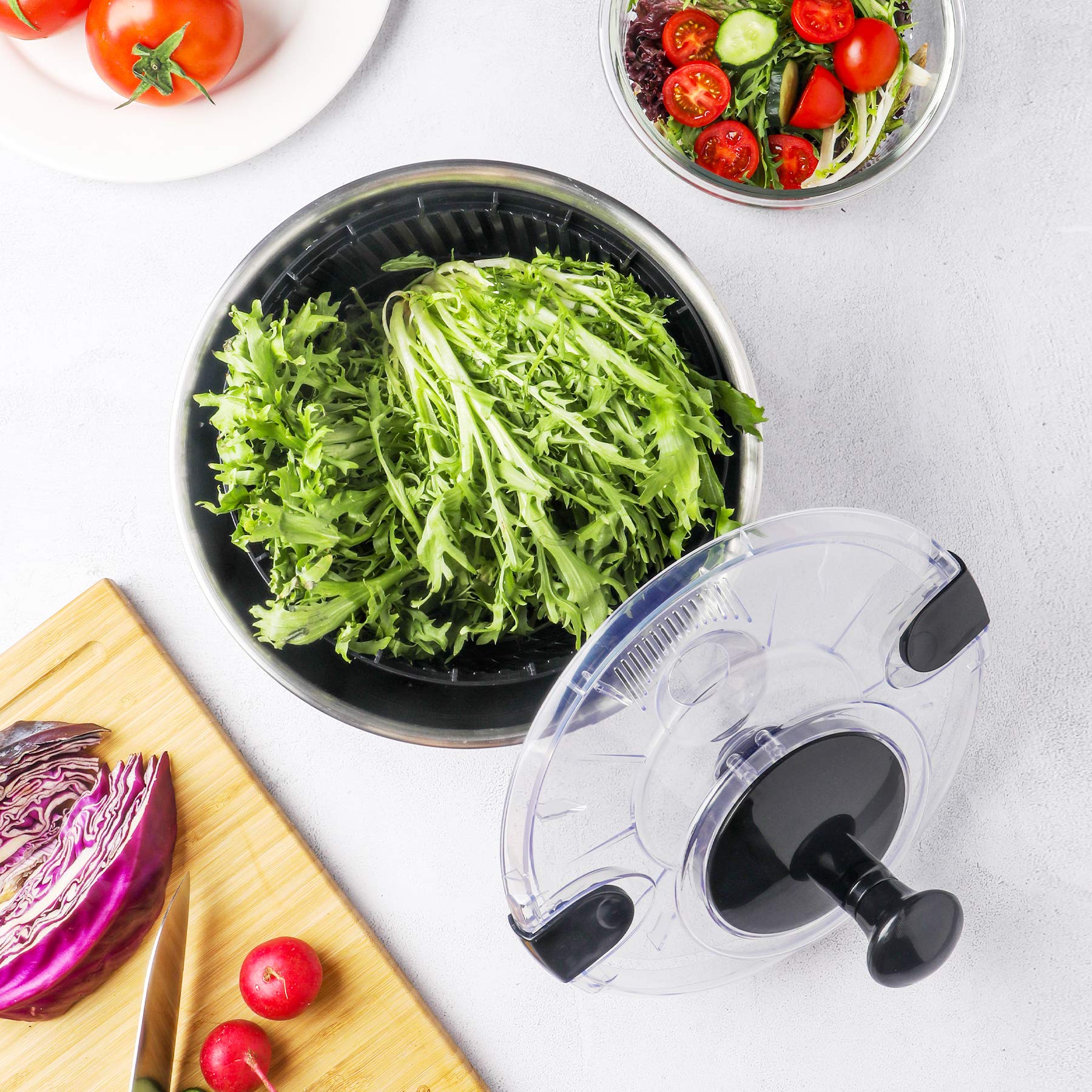 Svebake Stainless Steel Salad Spinner, 4.2 Qt Vegetable Washer, Bpa-Free Lettuce Dryer With Crank Design, Dishwasher Safe, Non-S