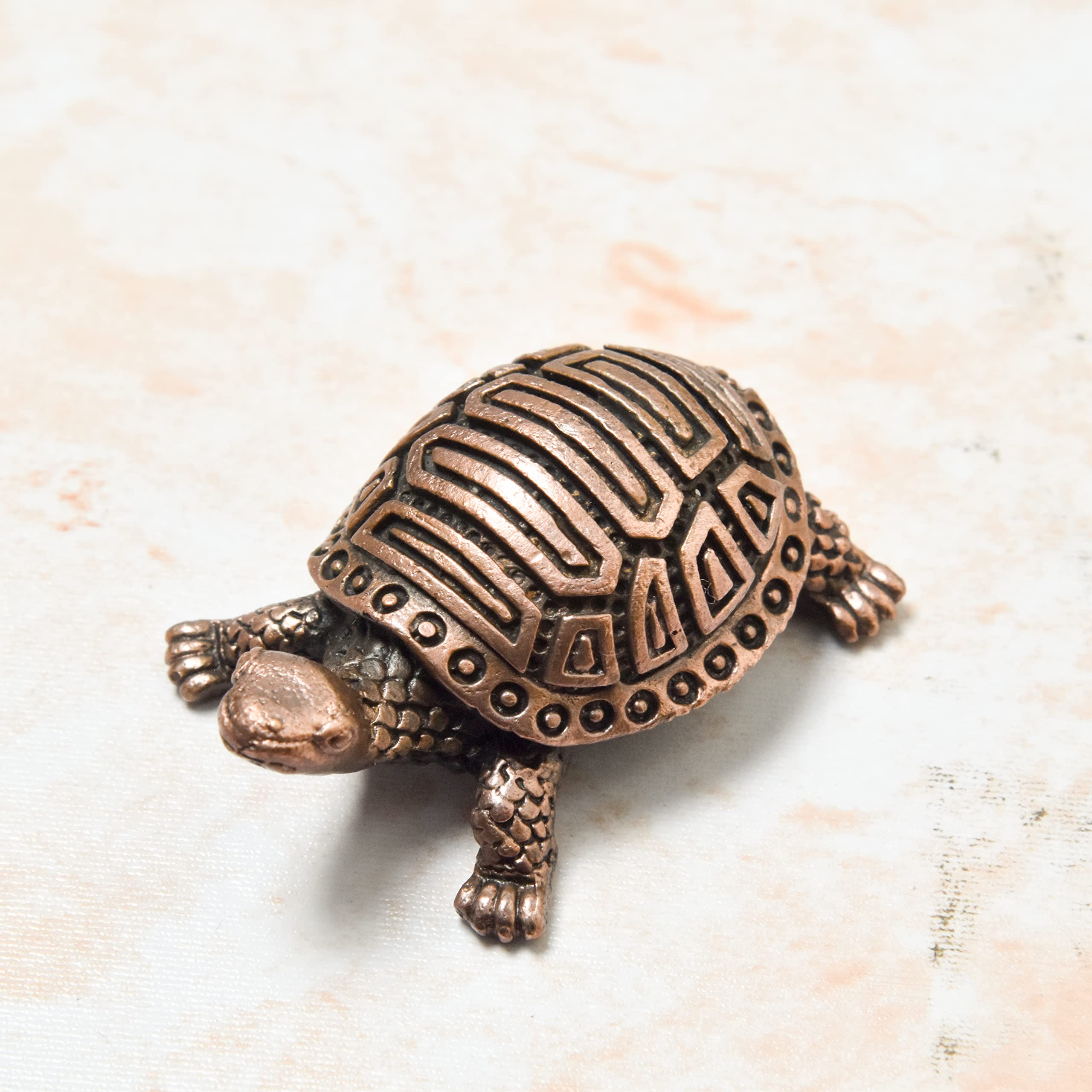 Copper Idols India Handmade Copper Kurma Tortoise With Plate | 0.6 Inch | Patina Antique Finish