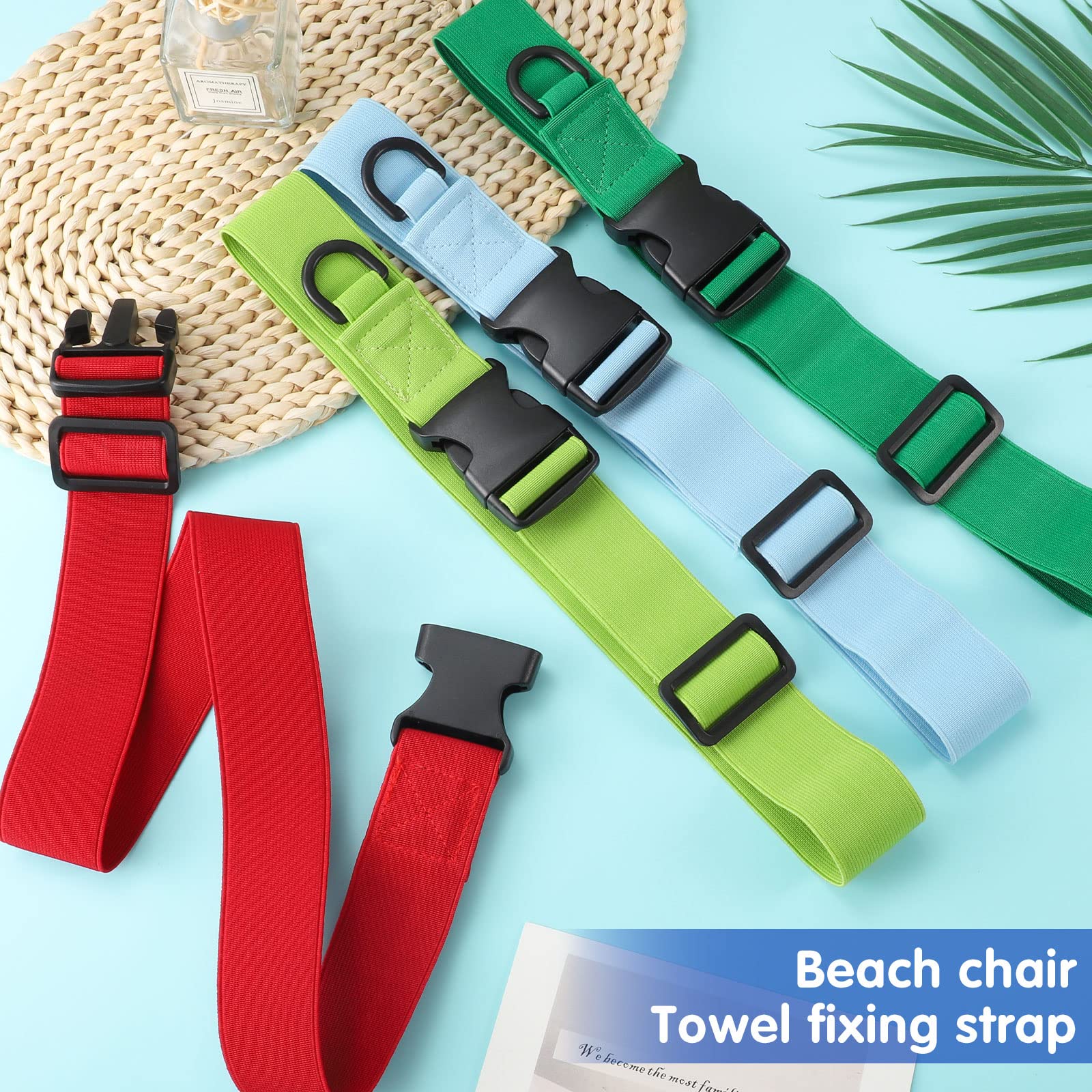 8 Pack Towel Bands Beach Towel Clips, Beach Towel Bands Stretchable Towel Clips For Beach Chairs Cruise Essentials (Buckle Style