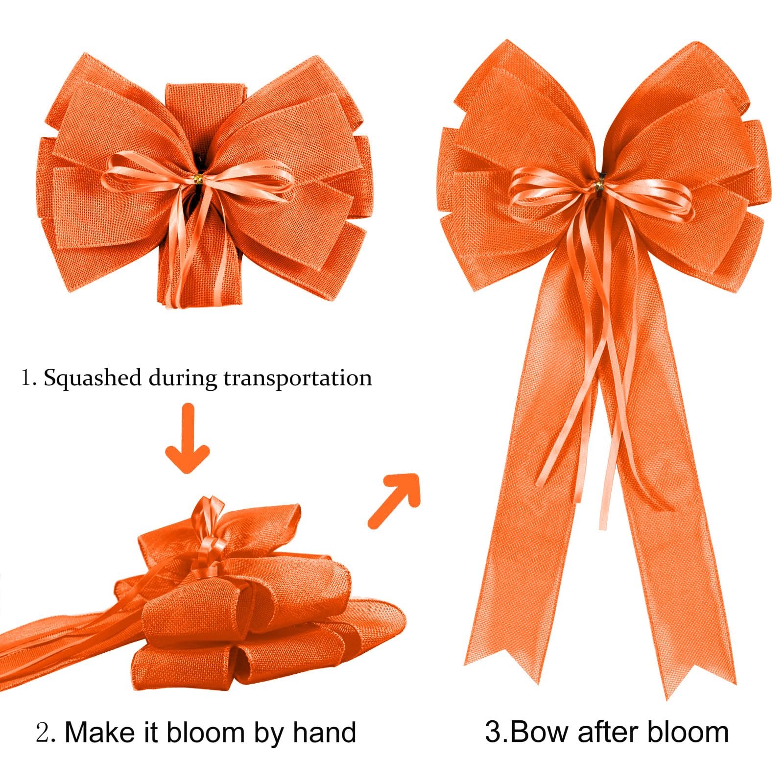 2 PCS Fall Bows for Wreaths Decor,Fall Tree Topper Bow Decorations,Decorative Bow with Orange Burlap and Glitter String for Autu