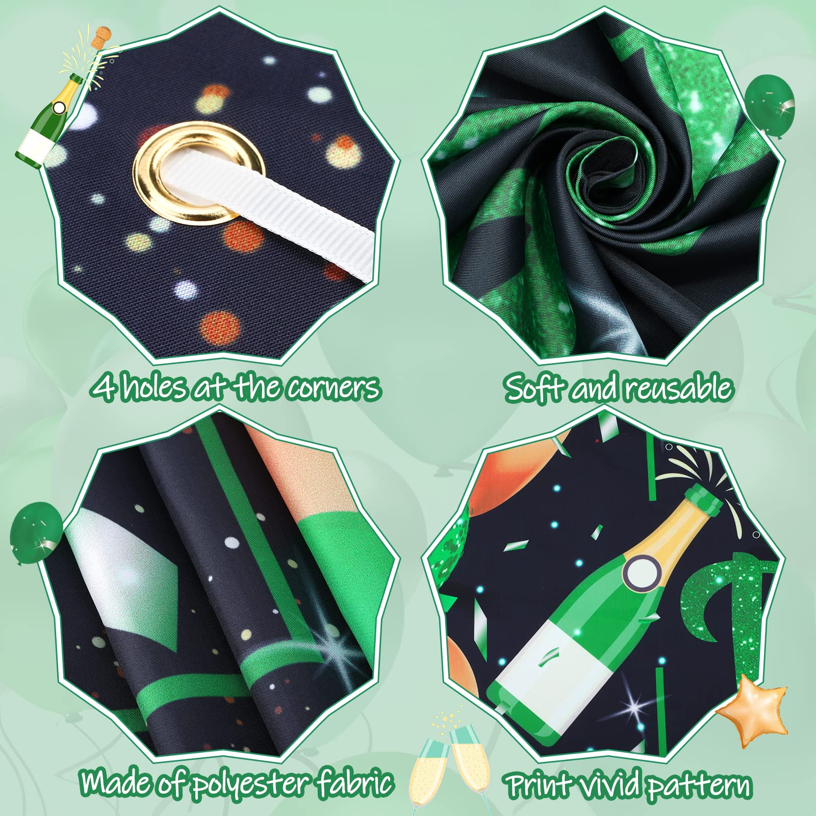 Green Black Gold Birthday Party Decoration Banner, Green Black Happy Birthday Backdrop Banner, Large Green Black Gold Birthday B