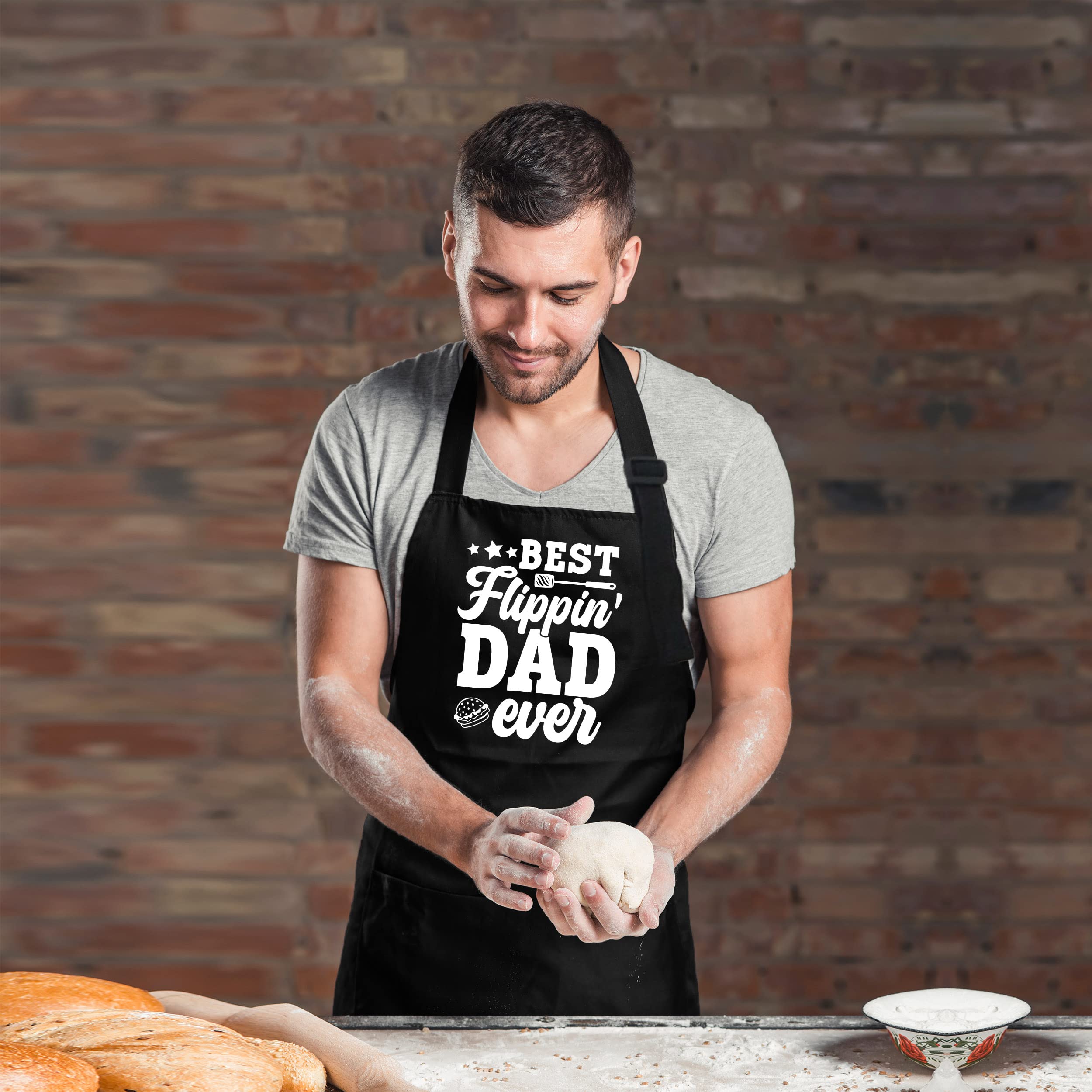 Apasin: Best Flippin' Dad Ever Apron - Funny Apron For Men With Pockets - Gift For Your Dad, Your Father, Your Grandpa, Your Gra