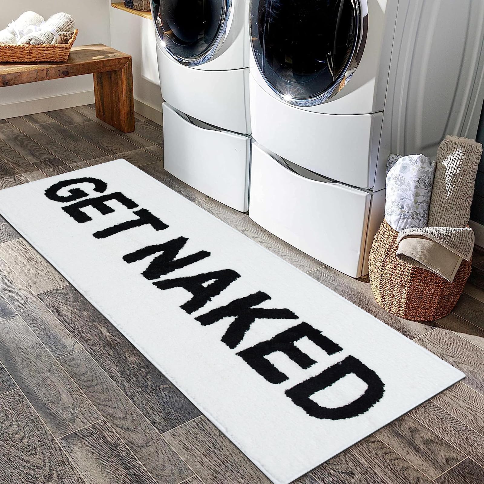 Zeeinx Get Naked Runner Cute Bathroom Rugs Long Get Naked Rug Funny Bathroom Decor For Apartment White Bath Mat For Tub And Show