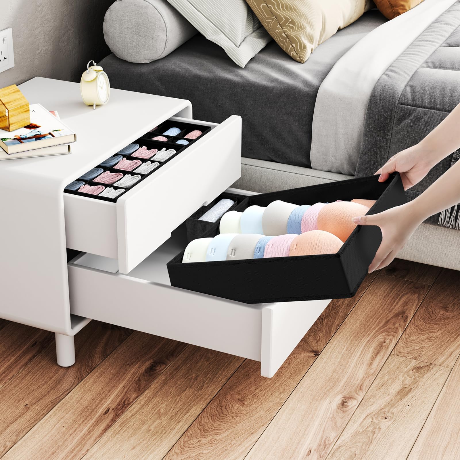 Easortm Foldable Fabric Drawer Organizer - 12 Pack for Socks, Underwear, Bra - Gray
