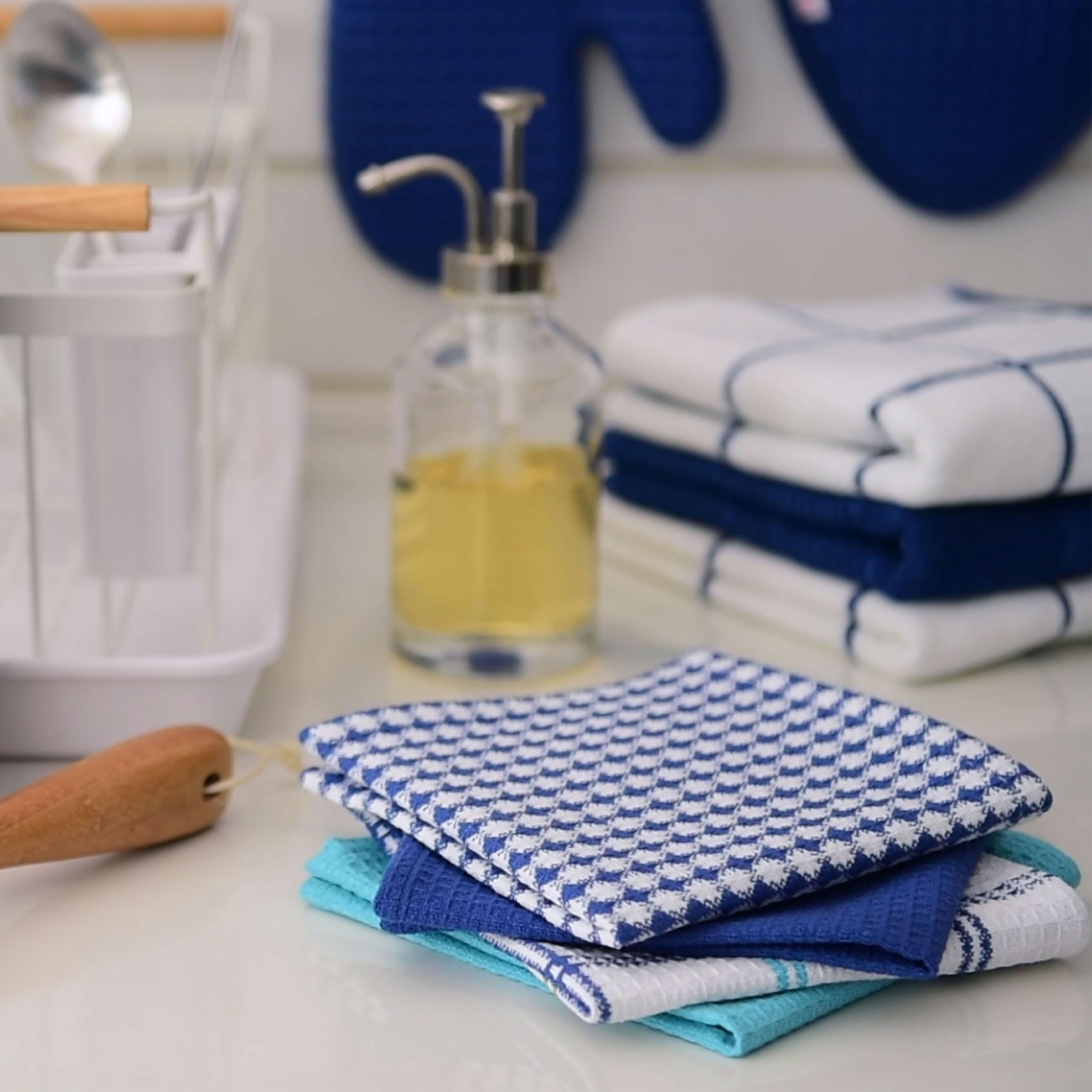 T-fal Premium Waffle Dish Cloths (4-Pack)  12''x13'' Highly Absorbent  Super Soft Long Lasting 100% Cotton Flat Waffle Dish Towel for Washing Dishes  Red