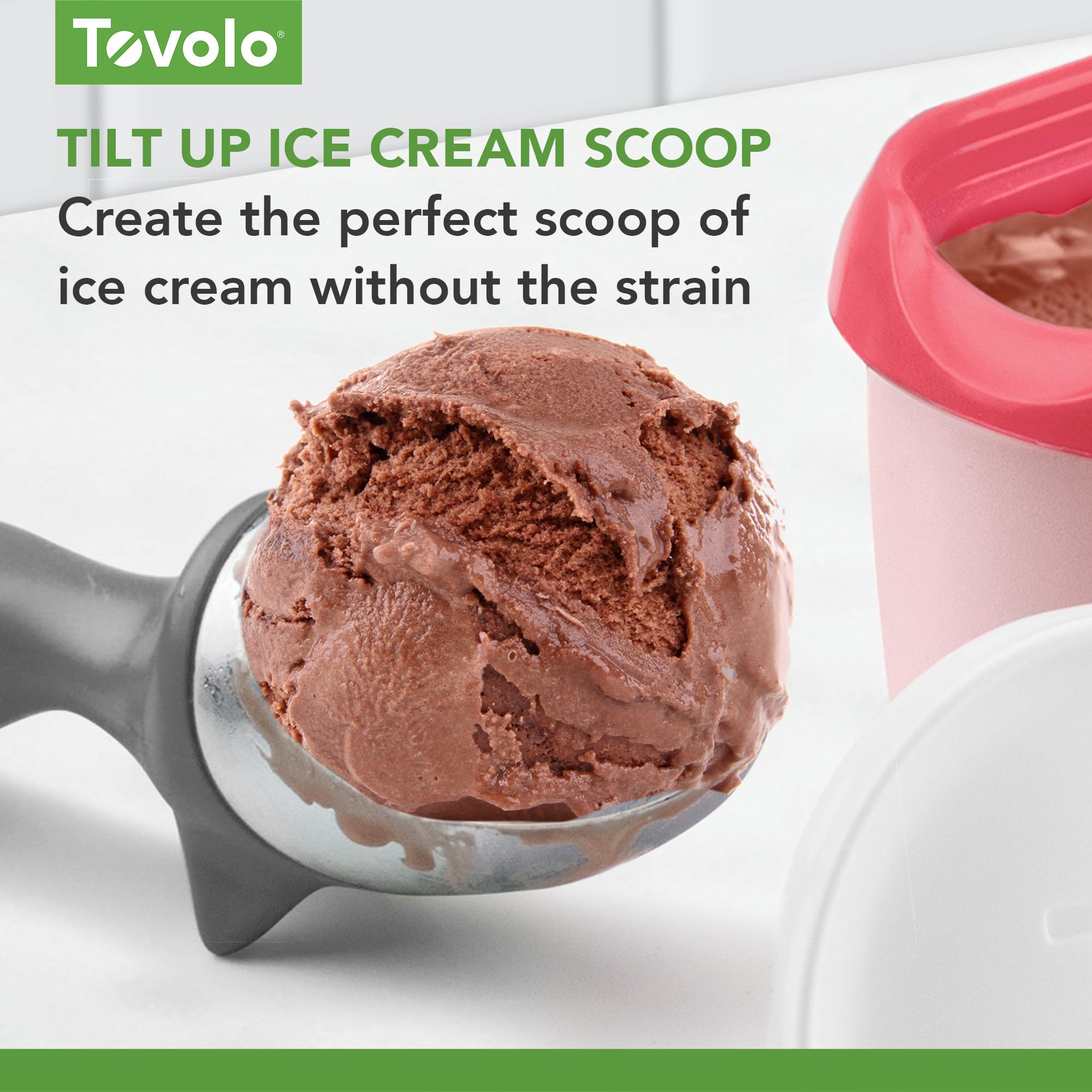 Tovolo Tilt-Up Ice Cream Scoop - White Plastic Non-Slip Grip, Dishwasher Safe, Model 80-5217, Ideal for Gelato & Sorbet
