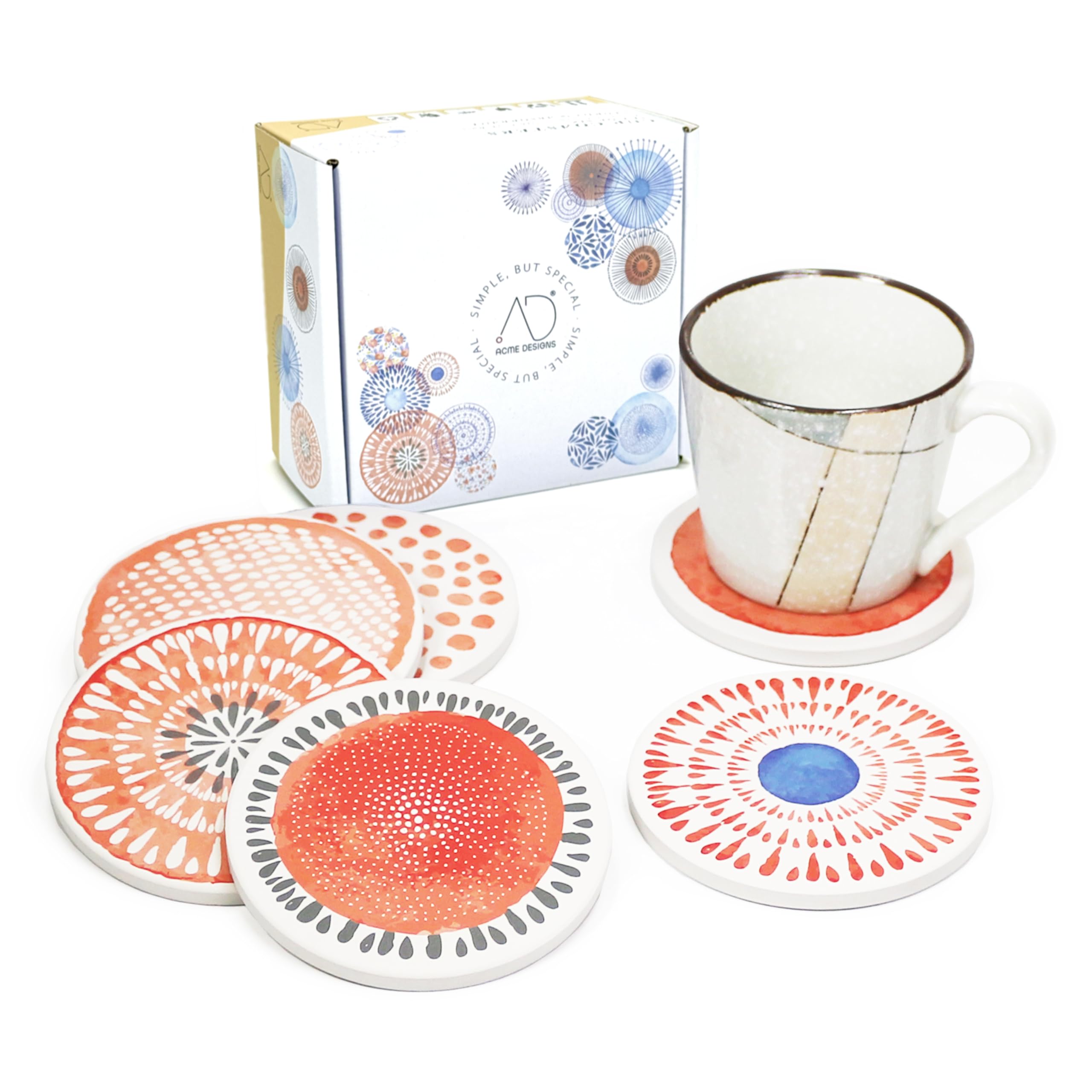 Ad Set Of 6 Coasters For Drinks Absorbing Round Ceramic Stone Coaster With Cork Base Tabletop Protection Mat For Mugs And Cups,O