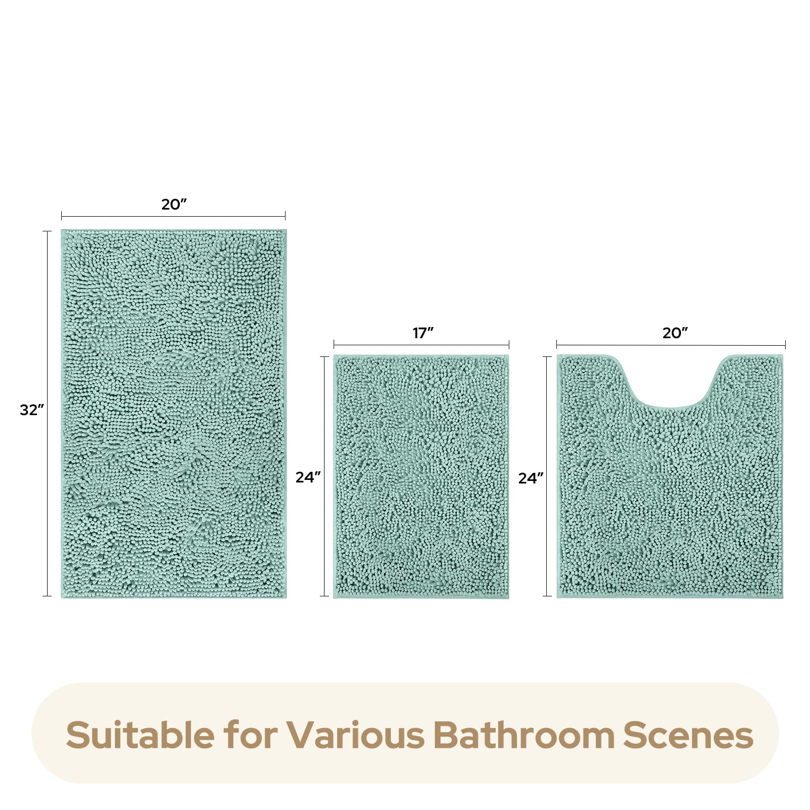 HOMEIDEAS 3 Pieces Bathroom Rugs  Ultra Soft Non Slip Absorbent Chenille Toilet Bath Mat Set (Eggshell Blue)
