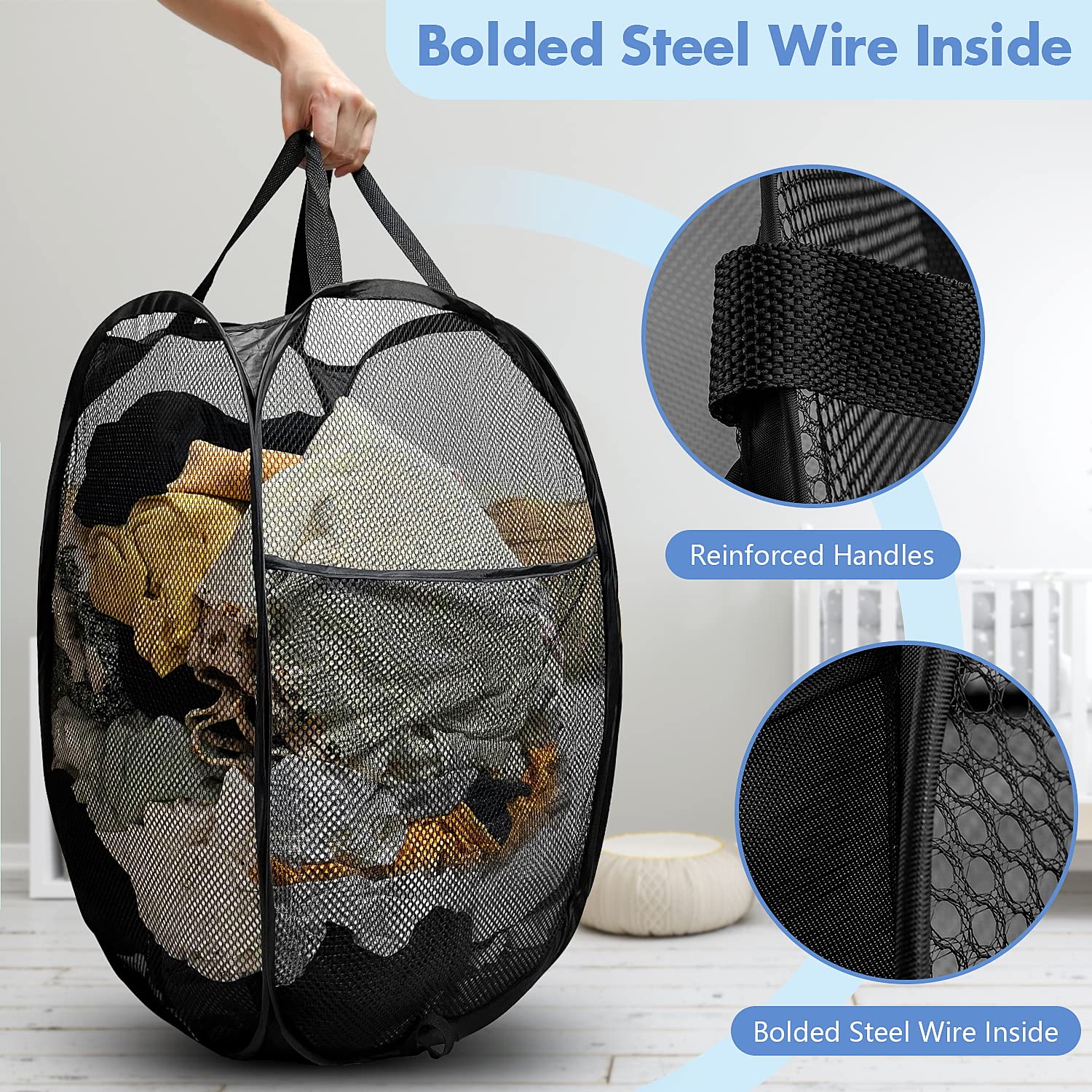 DUCOO Mesh Pop Up Laundry Hamper - Large, Foldable Design, Black, Model NX006