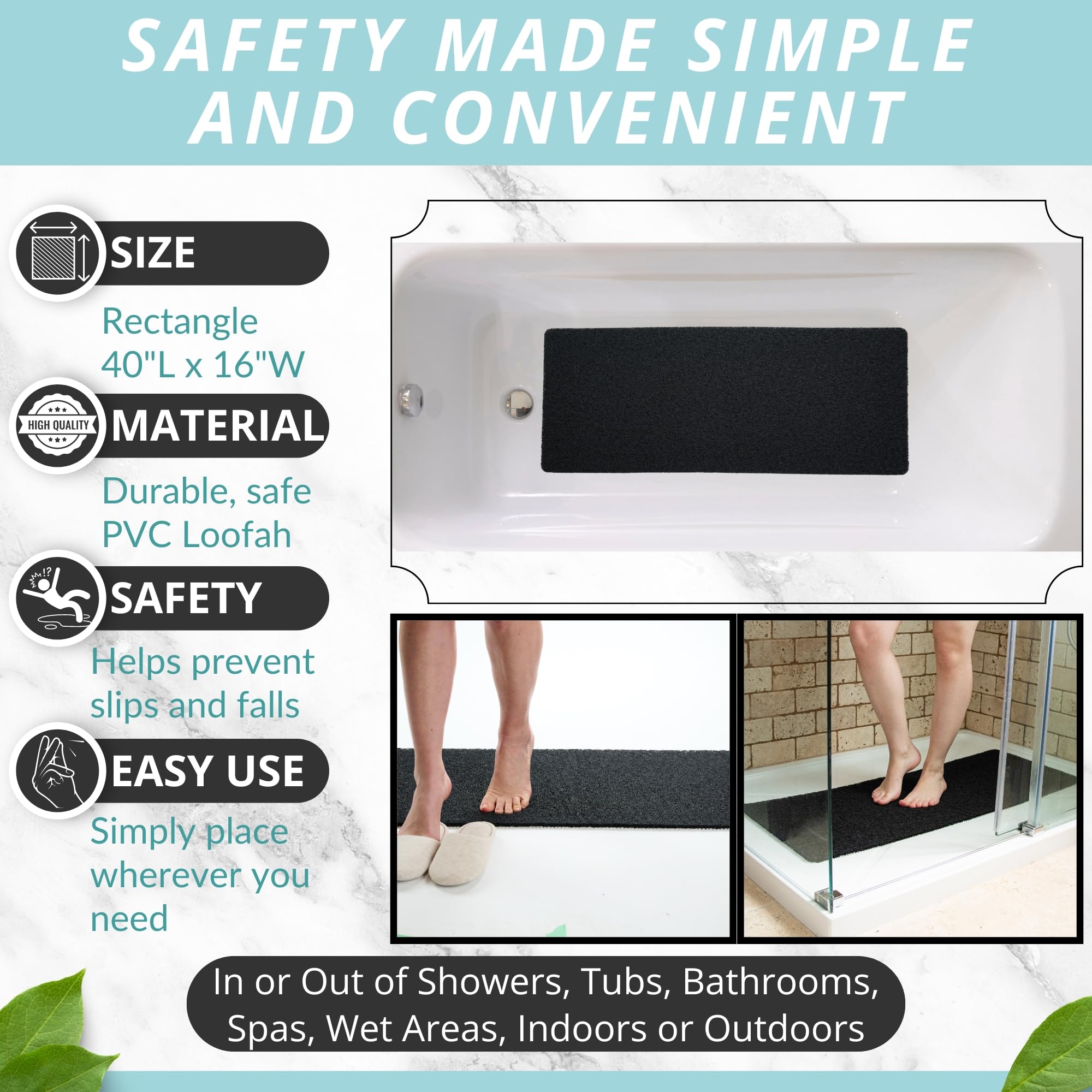 Enkosi Loofah Bathtub Mat Non Slip - Shower Mat Non Slip - Anti Slip Bath Mats For Tub - Bath Mats For Bathroom Tub - Shower Flo
