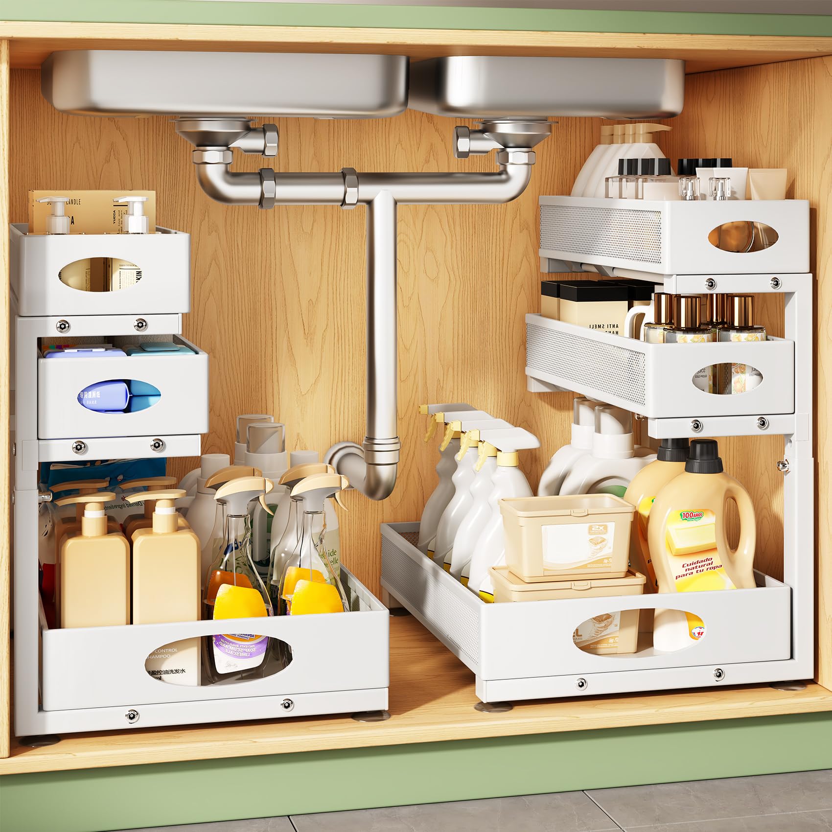 Kitstorack Under Sink Organizer 3Tier Slide Out Drawer for Bathroom 2Pack
