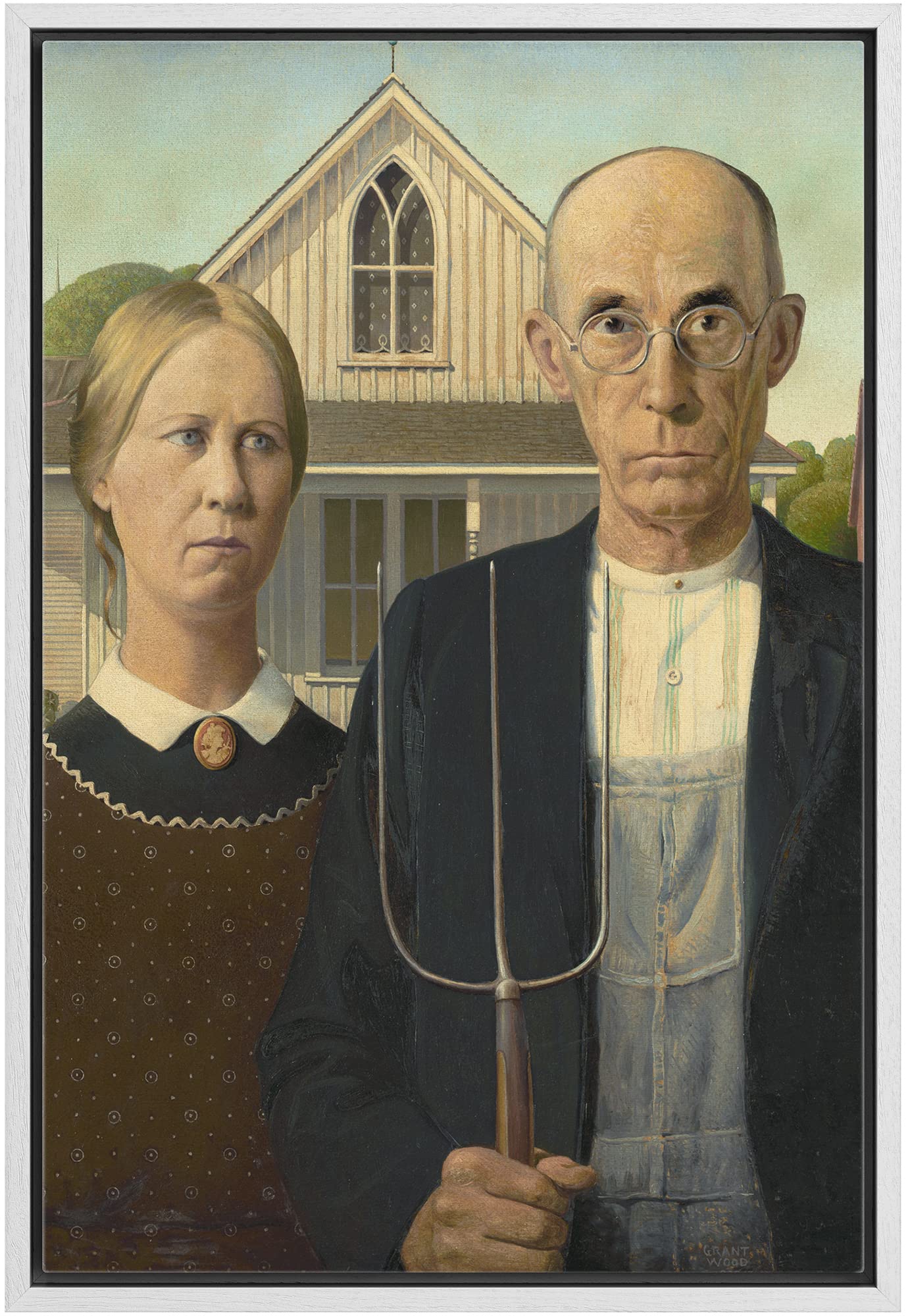 Wall26 American Gothic By Grant Wood Giclee Framed Canvas Prints Wrapped Gallery Wall Art | Stretched And Framed Ready To Hang -