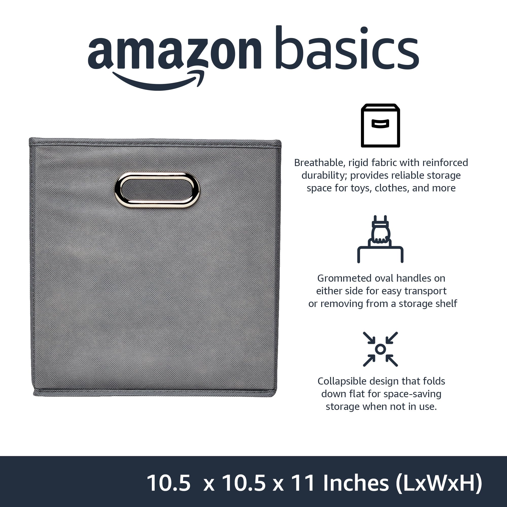 Amazon Basics Collapsible Cube Storage Organizer Bins, 6-Pack, 10.5 X 10.5 X 11 Inches, Light Grey