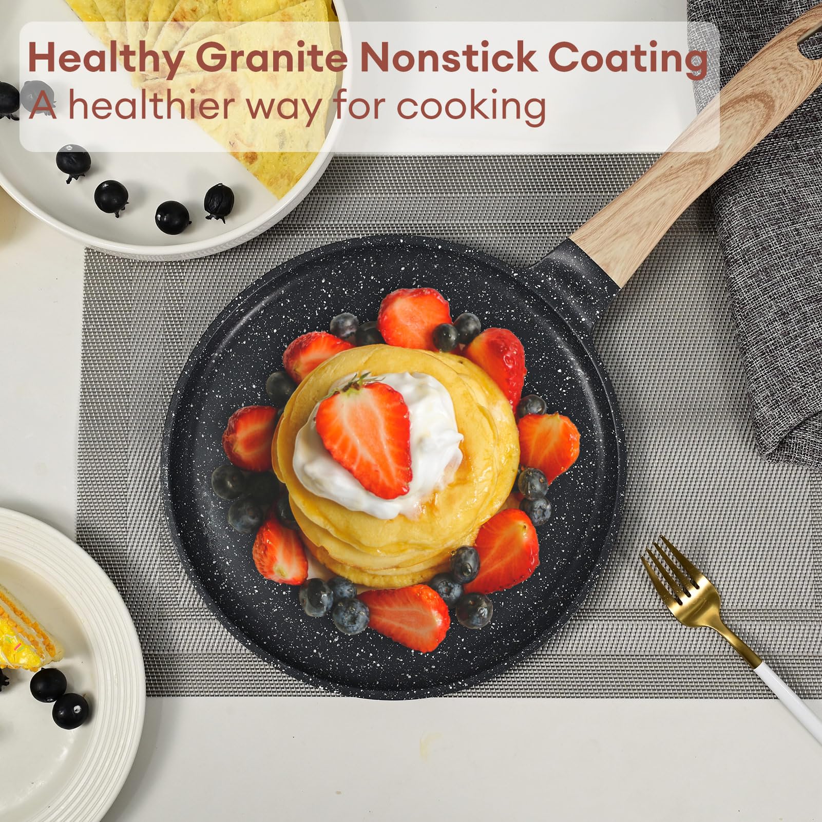 Jeetee Crepe Pan Nonstick, 11 Inch Comales Para Tortillas Griddle Pan For Stove Top, Granite Coating Flat Pancake Pan Dosa Tawa,