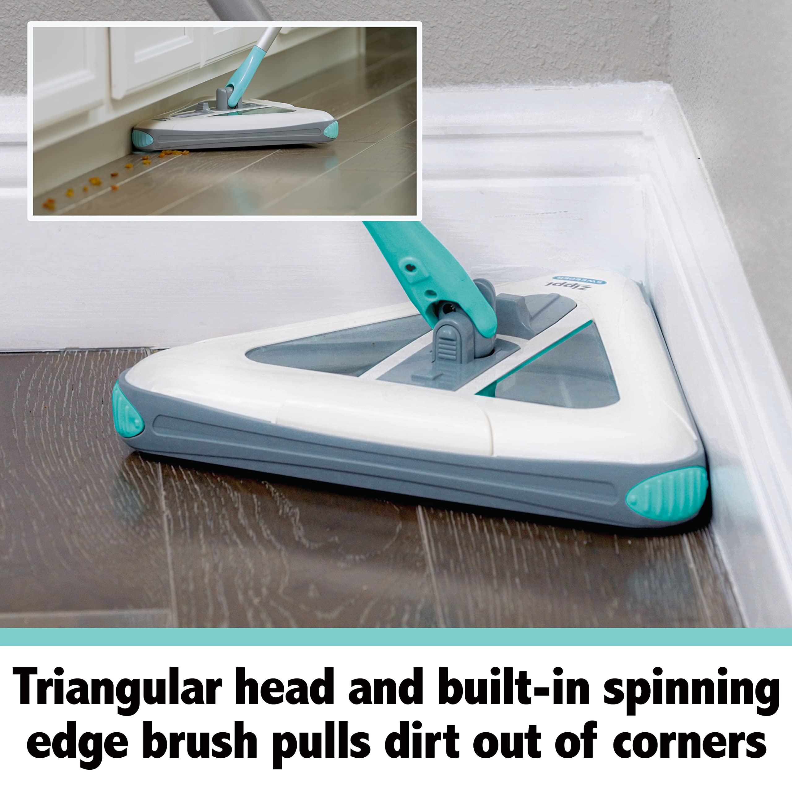 Zippi Sweeper Standard - Lightweight Triangular Design with LED Light, Ideal for Short Carpet, Hardwood & Tile, 30 Min Cleaning Time